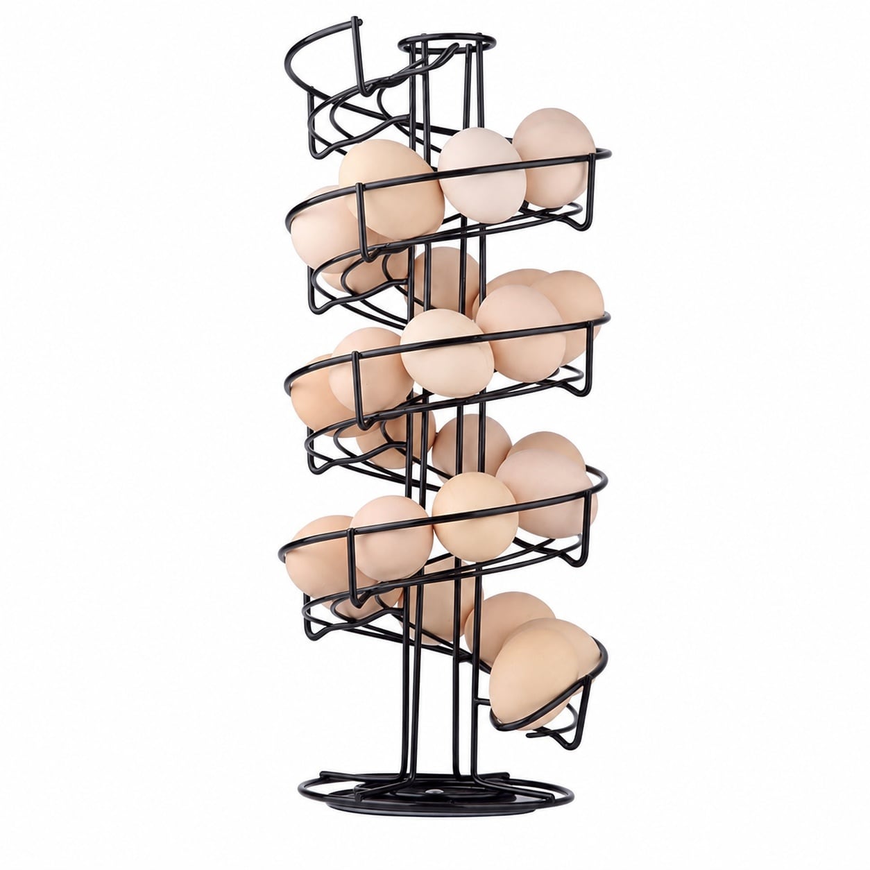 Aoibox  360 Degree Rotating Metal Egg Skelter Dispenser Rack Holds 36 Eggs Spiral Design with Felt Base Black
