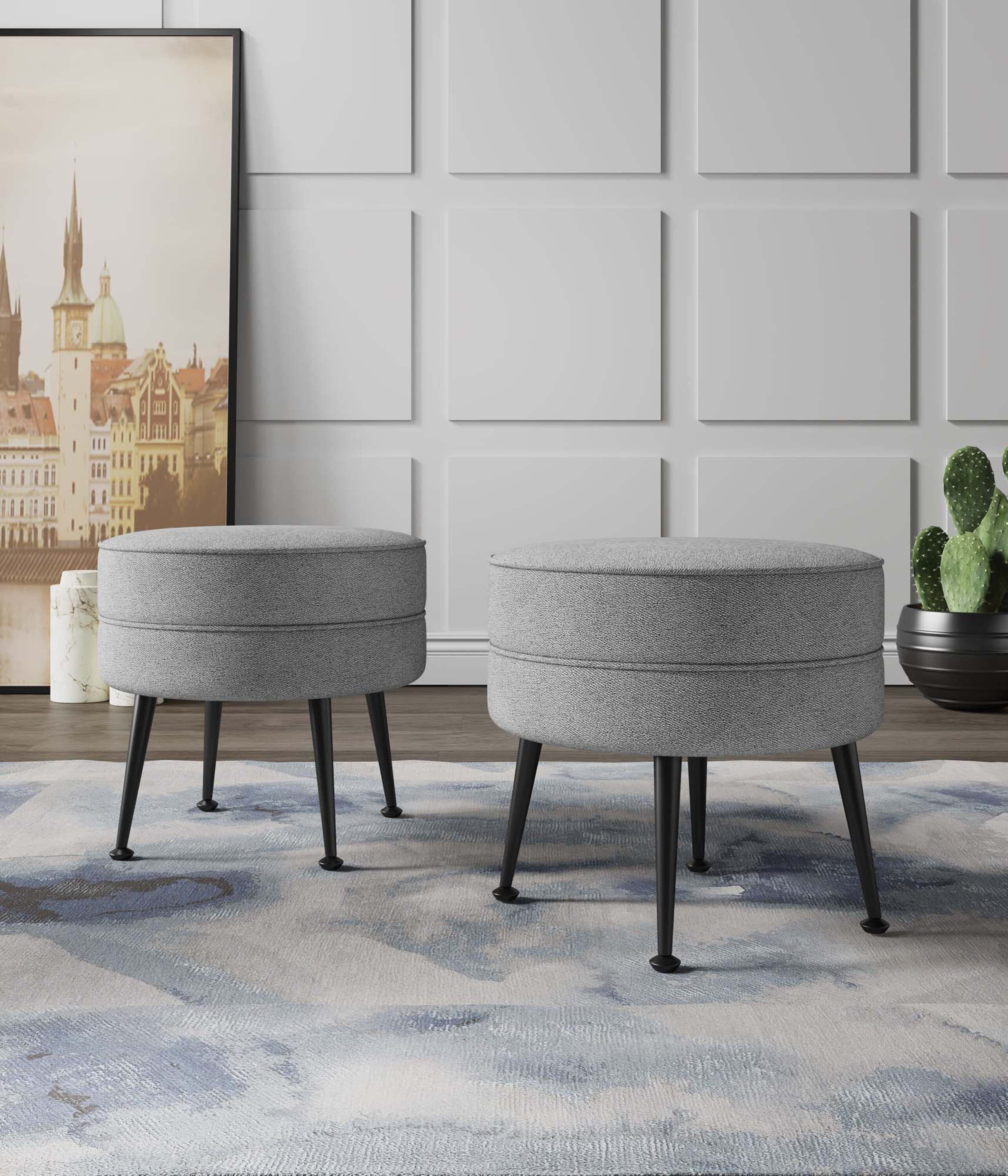 Manhattan Comfort 2-OT003-GYB Midcentury Grey/Black Round Ottoman