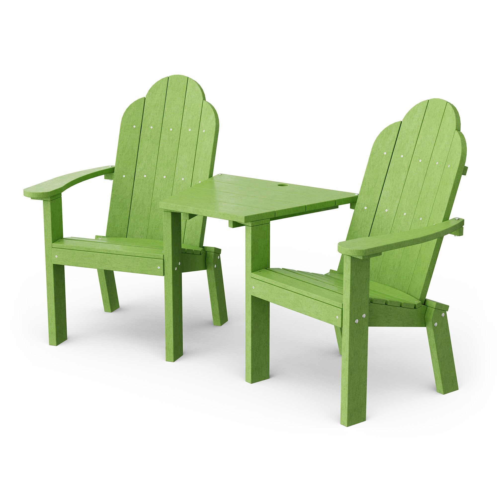 Wildridge LCC-229-TLG Classic Tete-A-Tete Set of 2 Lime Green HDPE Frame Stationary Adirondack Chair with Slat Seat