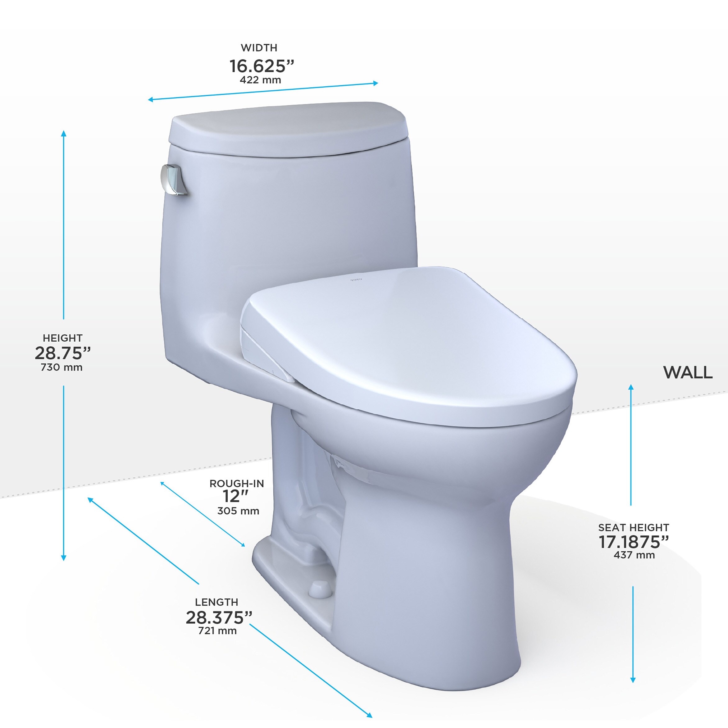 TOTO WASHLET+ Cotton White Elongated Standard Height Soft Close Bidet ...