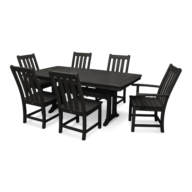 Polywood Vineyard 7 Black Patio Dining Set In The Sets Department At Com - Plastic Black Patio Dining Chair