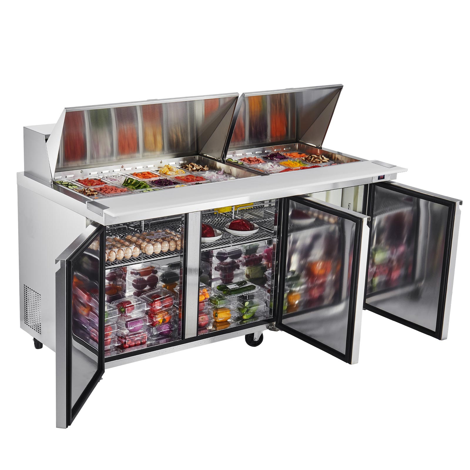 VEVOR SCGZTBX72INC08199V1 72inW Commercial Refrigerator  18.7 Cu. Ft Sandwich Prep Refrigerated Table  Mega Top Food Prep Fridge with 30 Pans and Cutting Board  Stainless Steel Salad Prep Cooler for Restaurant  Food Truck