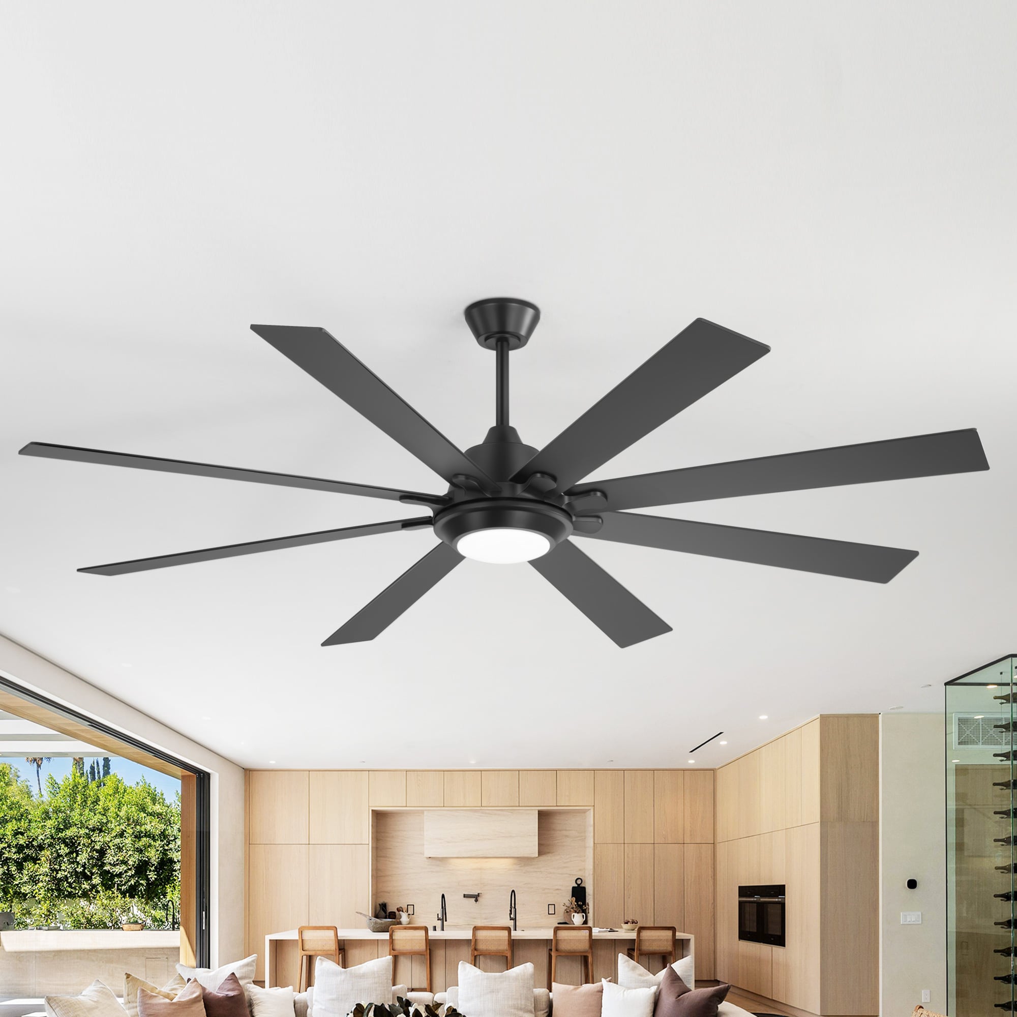 Breezary 32050-BK 72-in Color-Changing Integrated LED Matte Black with Black and Deep Walnut Blades Ceiling Fan With Light - Remote Included ( 8 -Blade )