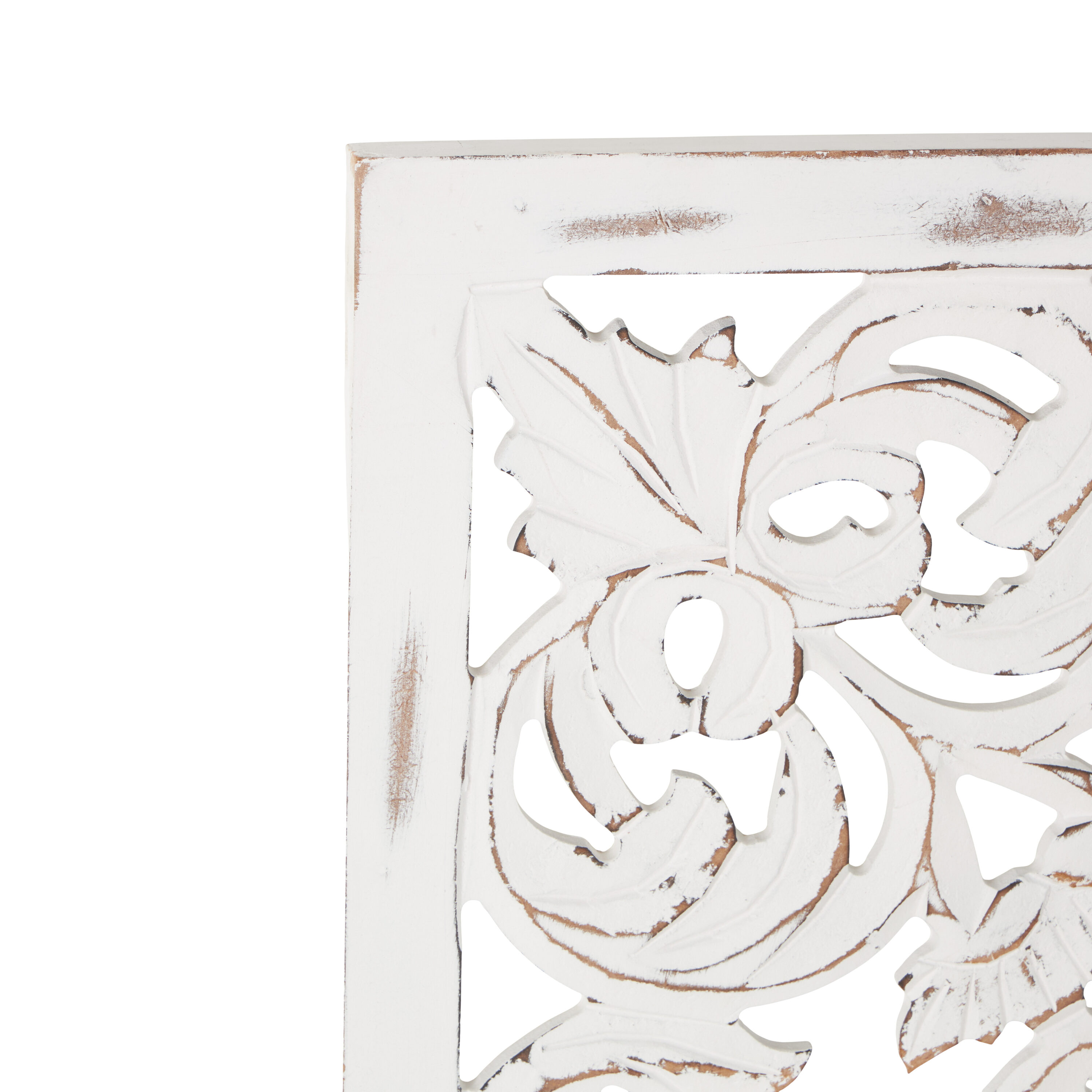 White Distressed Wood Carved Floral Wall Panels Set of 3