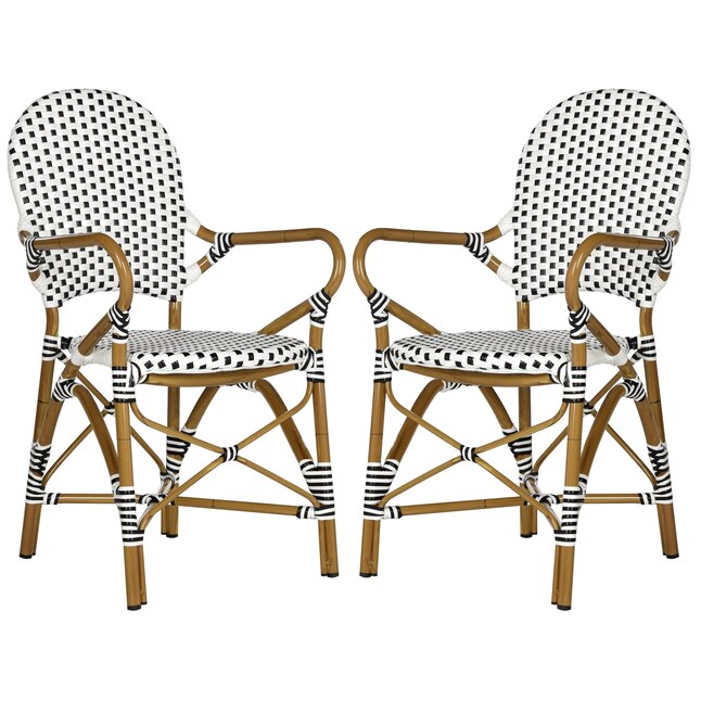 Safavieh Hooper Set Of 2 Wicker Stackable Black White Light Brown Metal Frame Stationary Dining Chair S With Woven Seat In The Patio Chairs Department At Com - Black And White Woven Patio Chairs