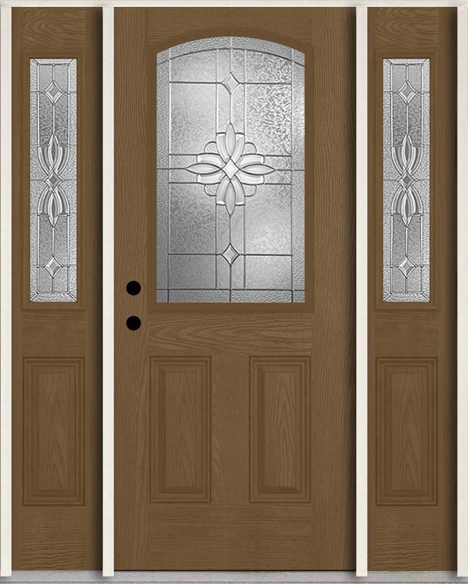 RELIABILT LO964339 Laurel 60-in x 80-in x 4-5/8-in Fiberglass Half lite Right-hand inswing Woodhaven Stain Stained Prehung Front Door with Sidelights Insulating core