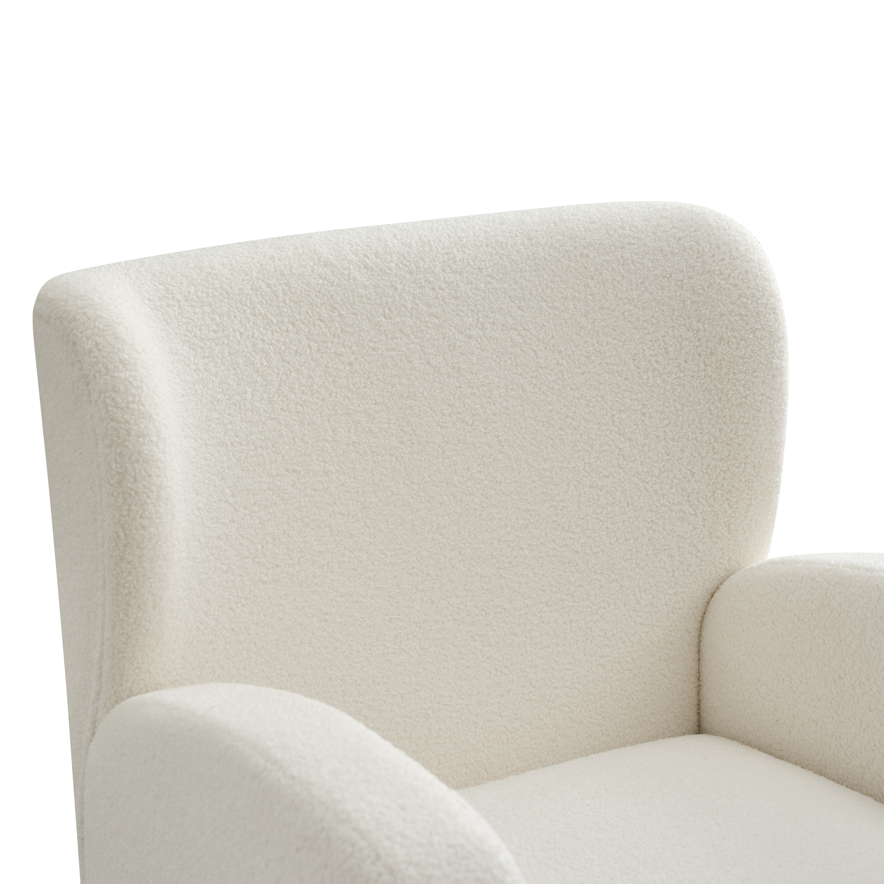 Beige Boucle Wingback Accent Chair with Wood Legs
