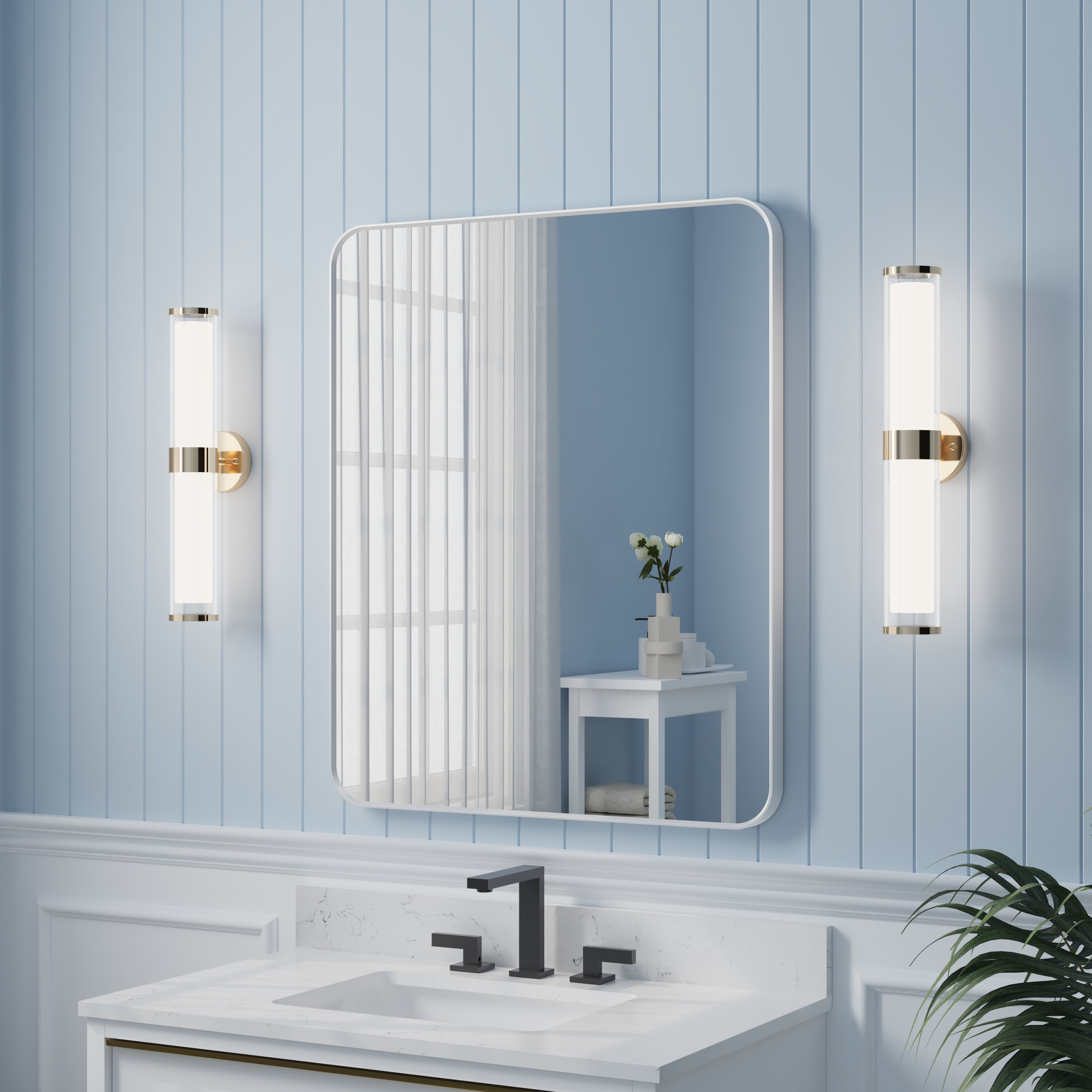 Forclover HYFC-BA5877 KF 30-Inches x 36-Inches Framed Rectangle Bathroom Vanity Mirror ( White )