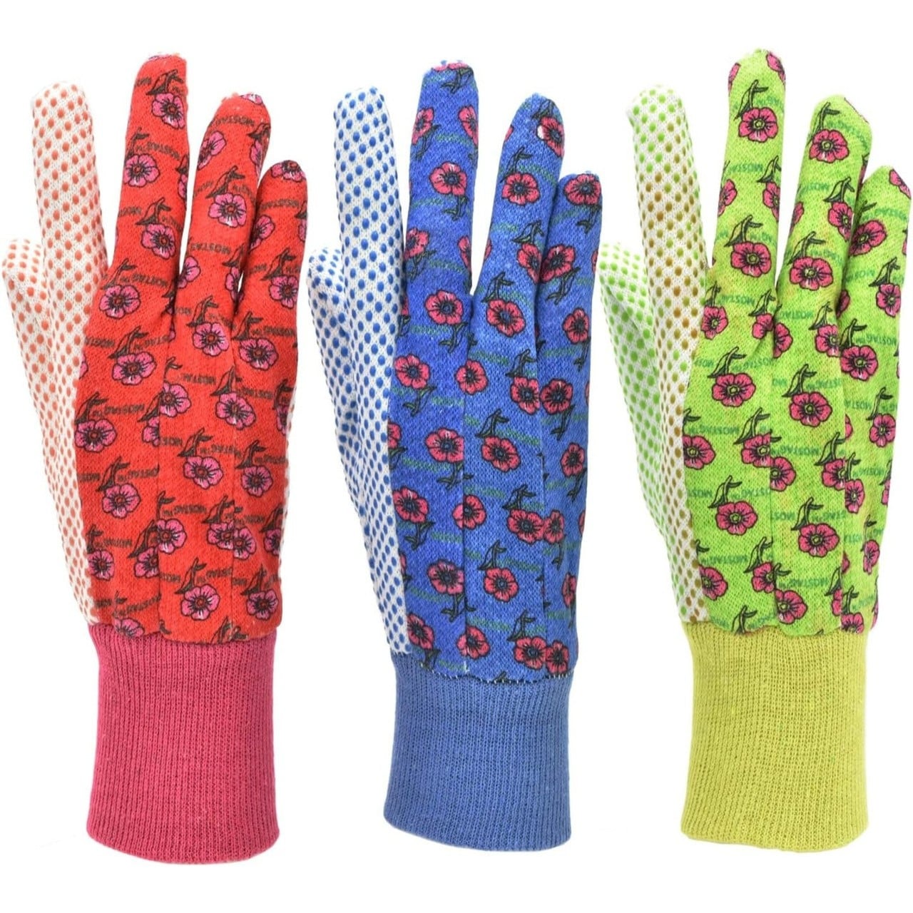 G & F Products - Women's Gardening Gloves Soft Cotton Jersey Floral Print PVC Dot Grip Knit Wrist...