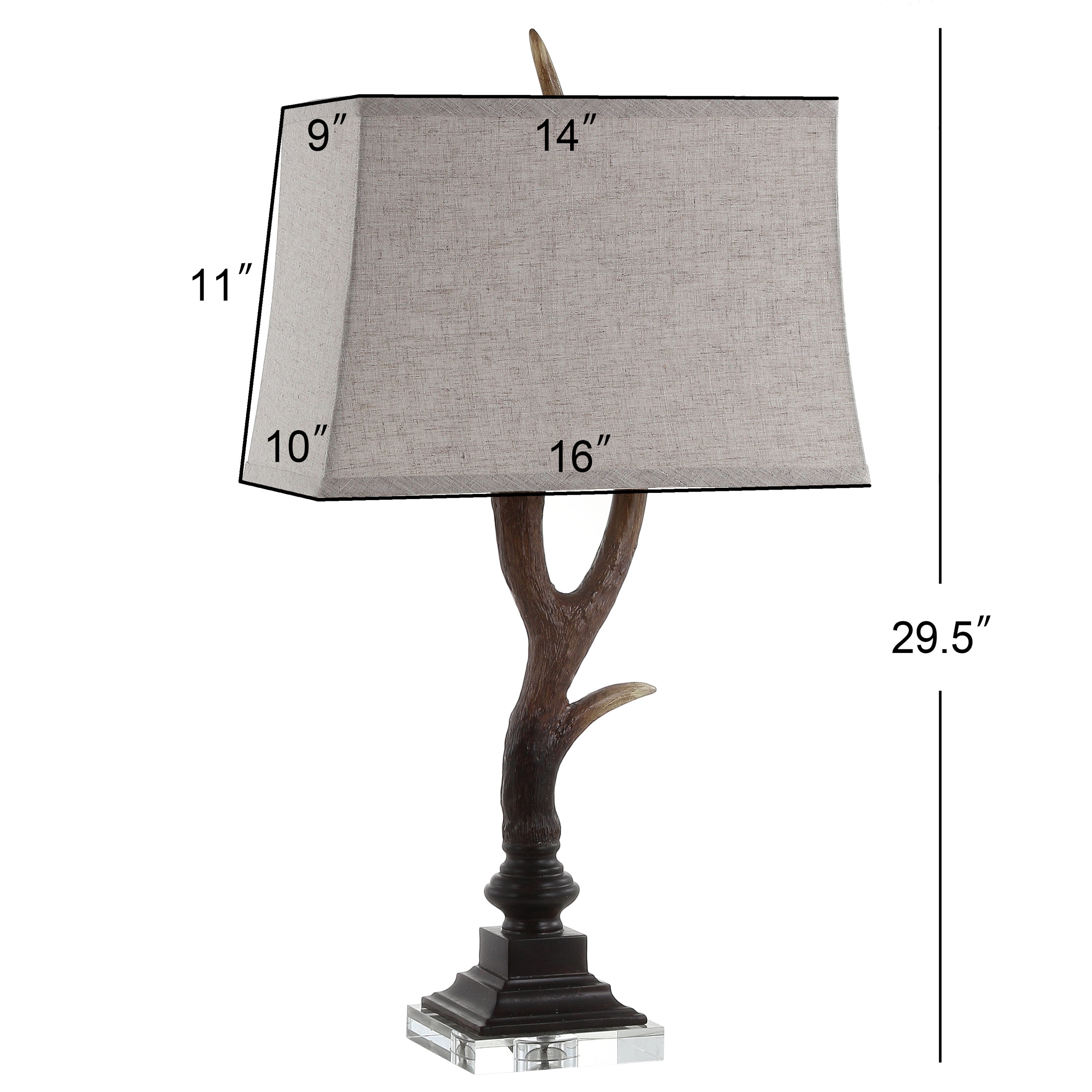 Rustic Brown Resin Antler Table Lamp with Linen Shade