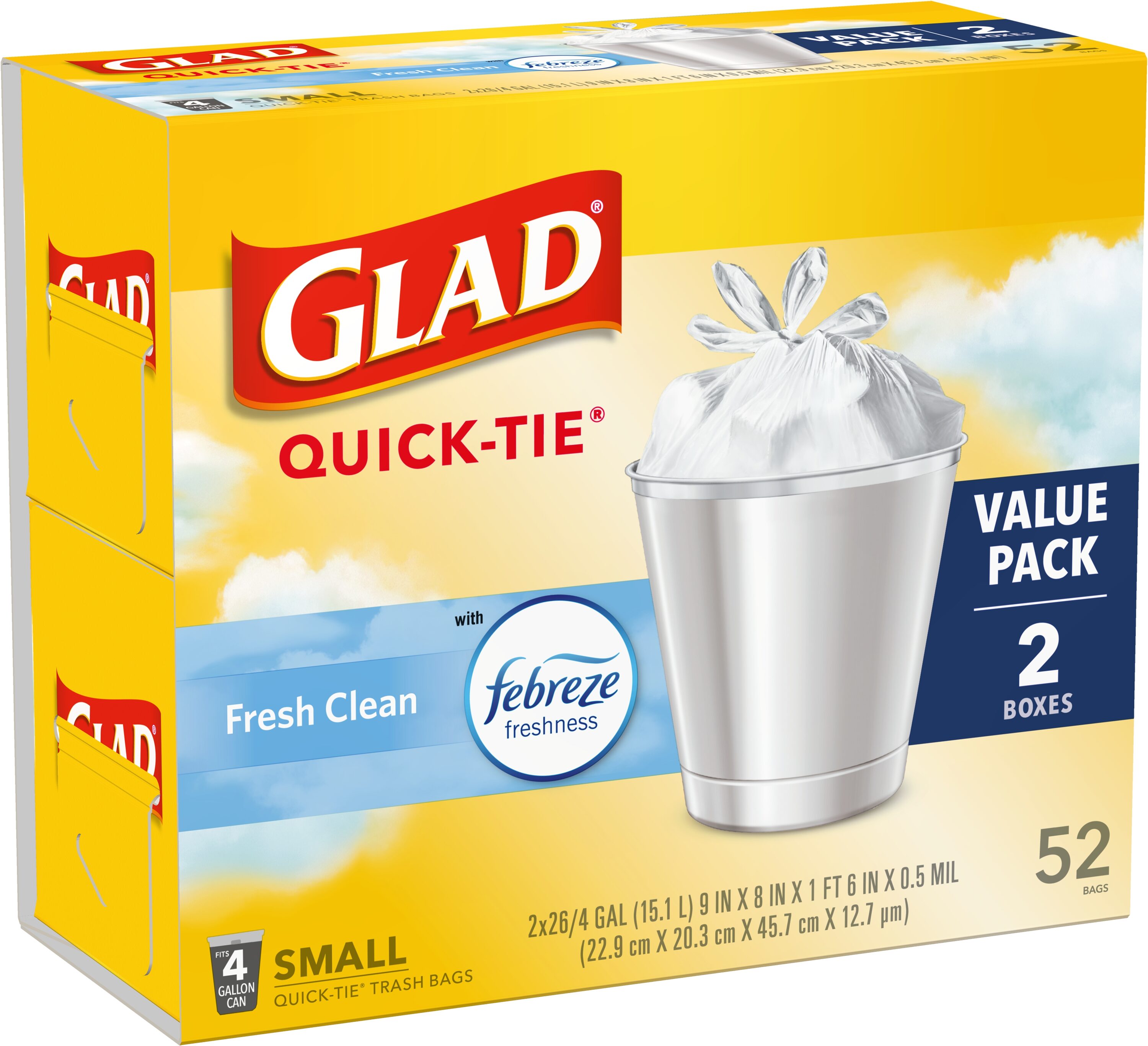 Glad Odor Shield 4-Gallons Febreze Fresh Clean White Plastic Wastebasket  Flap Tie Trash Bag (52-Count) in the Trash Bags department at