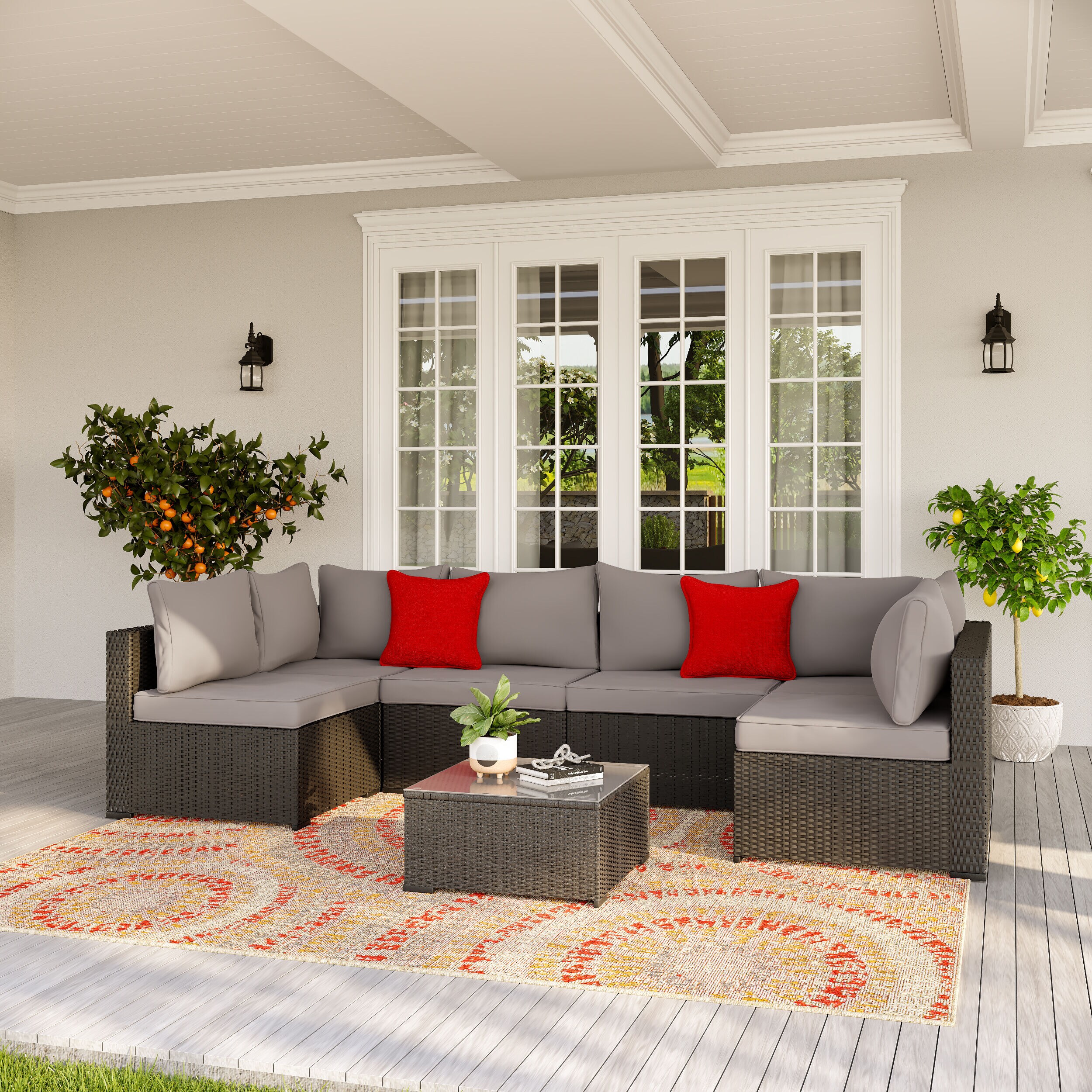 Style Selections Wicker Outdoor Sectional with Gray Cushion(S) and ...