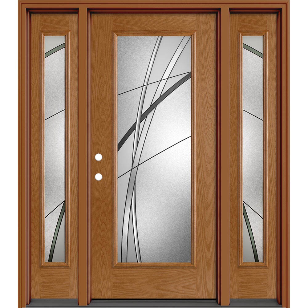 Masonite 632693 Kordella 64-in x 80-in x 4-9/16-in Fiberglass Half lite Right-hand inswing Woodhaven Painted Prehung Slab Front Door with Sidelights with Brickmould Solid core