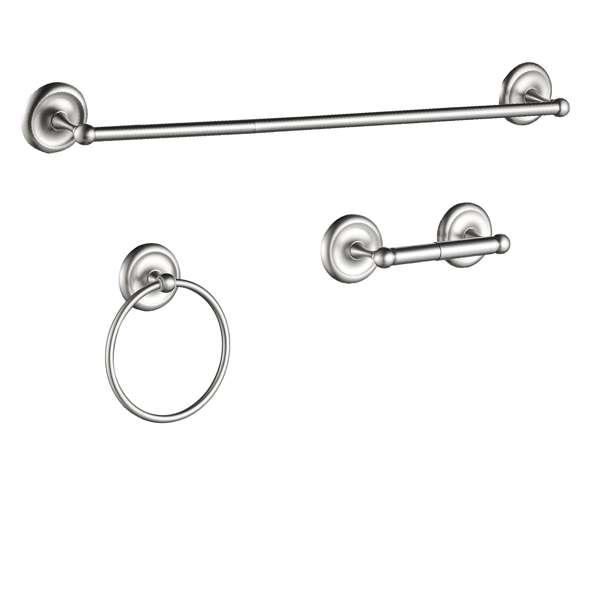 FORIOUS LL19101BN3A 3 -Piece Brushed Nickel Decorative Bathroom Hardware Set Towel Bar, Toilet Paper Holder, Towel Ring Included