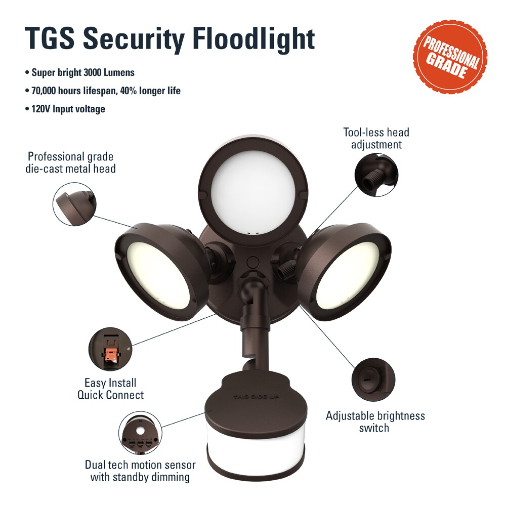 HALO TGS Floodlight 3000-Lumen 20-Watt Bronze Line Voltage Hardwired ...