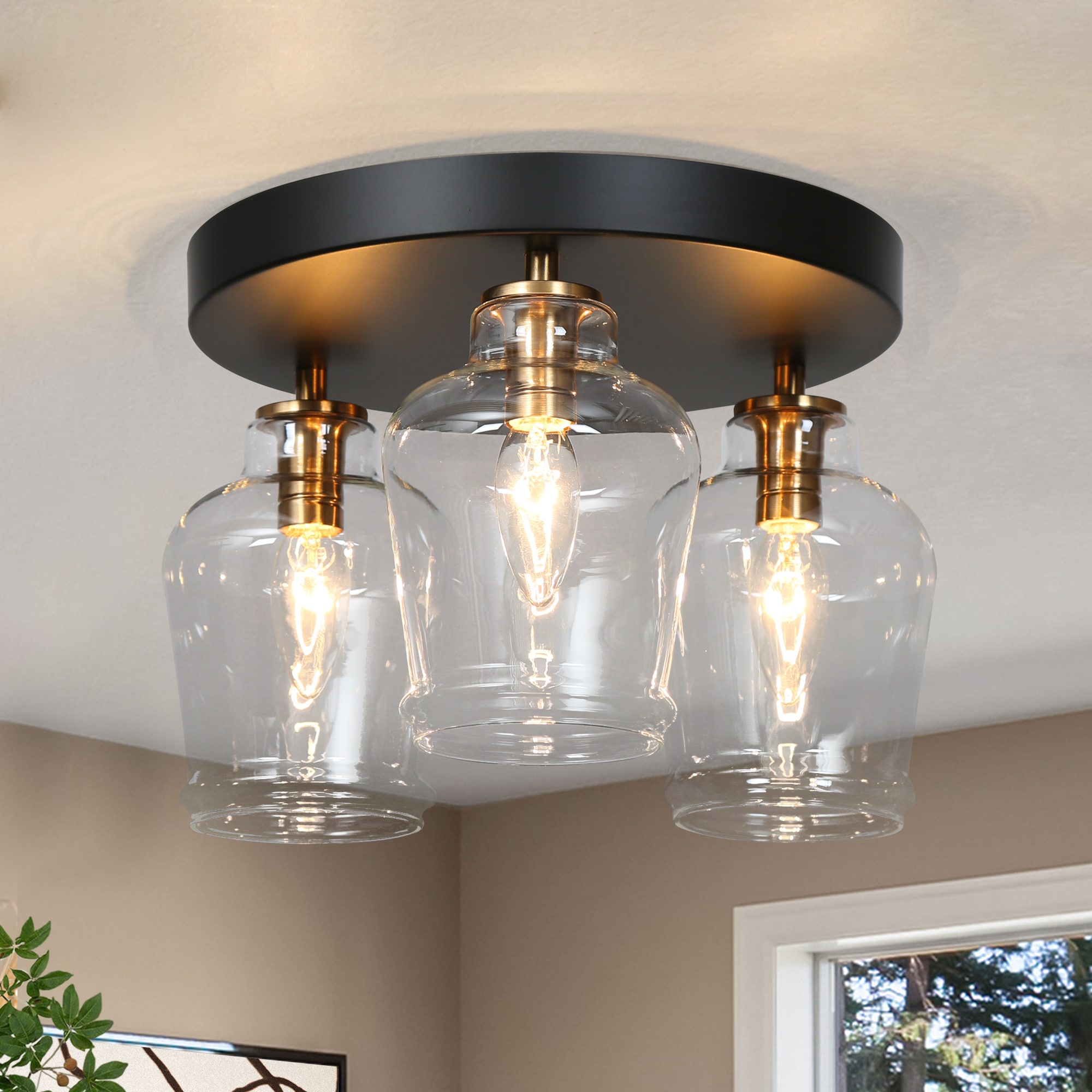 ZEVNI L3NN732EW4786SA8 Jupiso 3 -Light 11-in Polished Black Semi Flush Mount Light