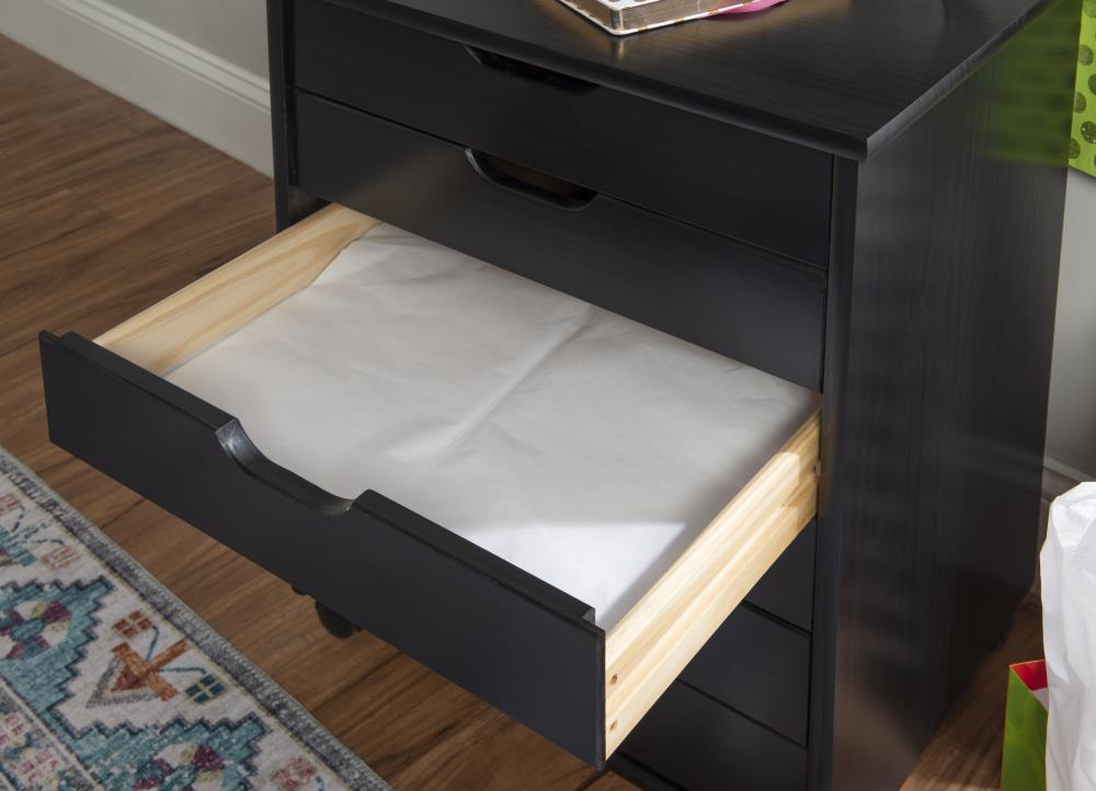 Cary Modern Black Pine Wood 6-Drawer Mobile Storage Cart