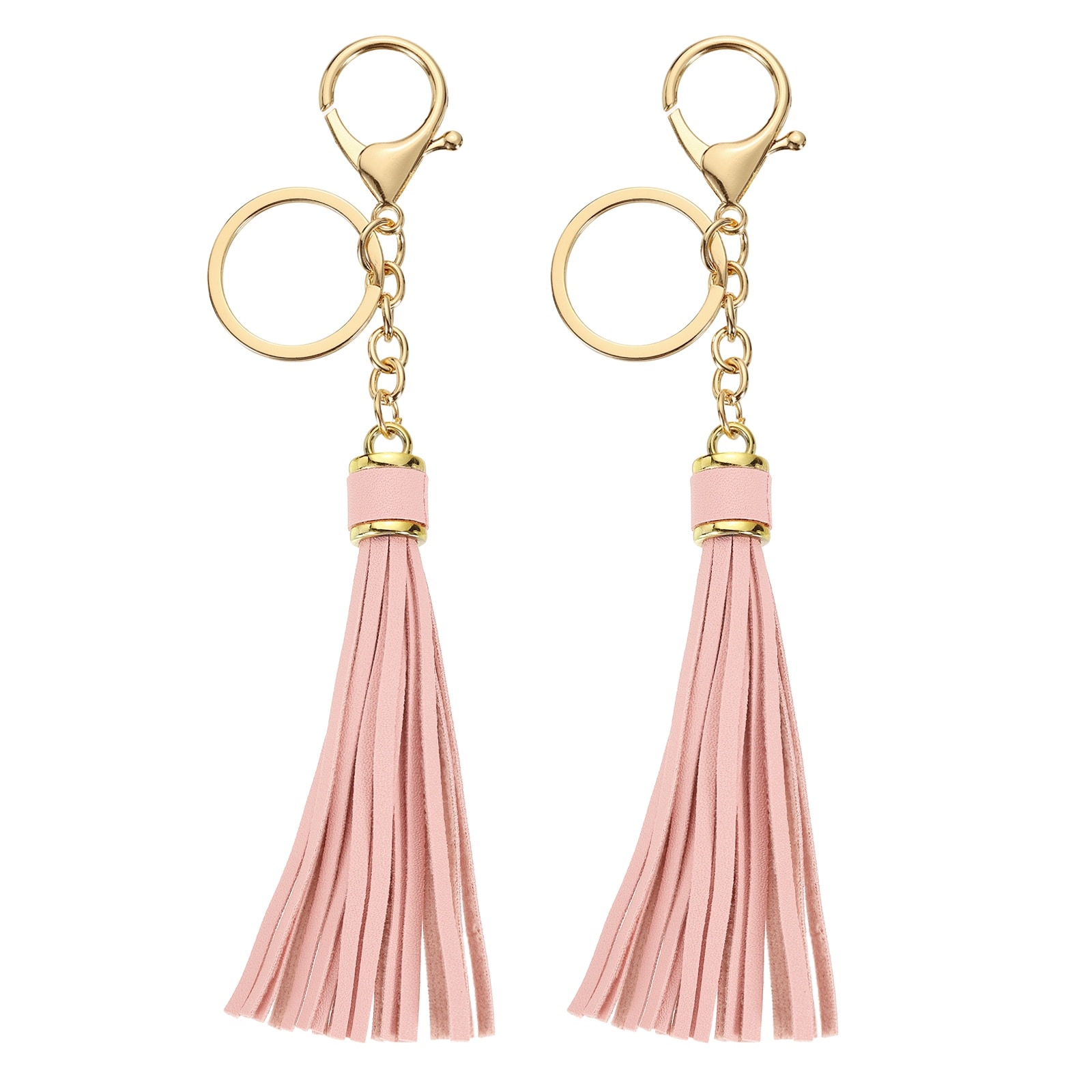 Unique Bargains 2pcs Leather Keychain Tassels Women Tassel Bag Charm with Lobster Clasp Key Ring for Handbag Purse DIY Craft Making Light Pink #S26010801UX2636