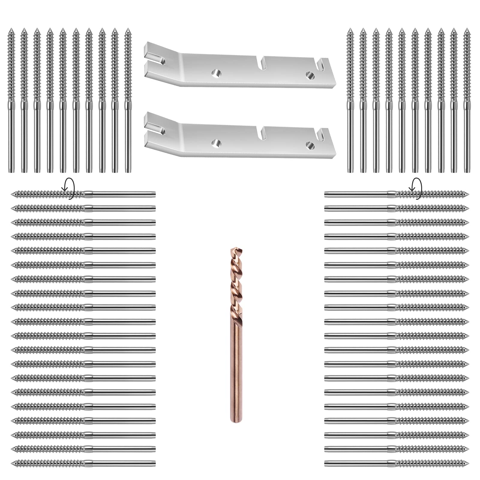 Afoxsos  60 pack T316 stainless steel left and right hand thread swage lag screws for wood post cable deck railing kit fits one eighth cable