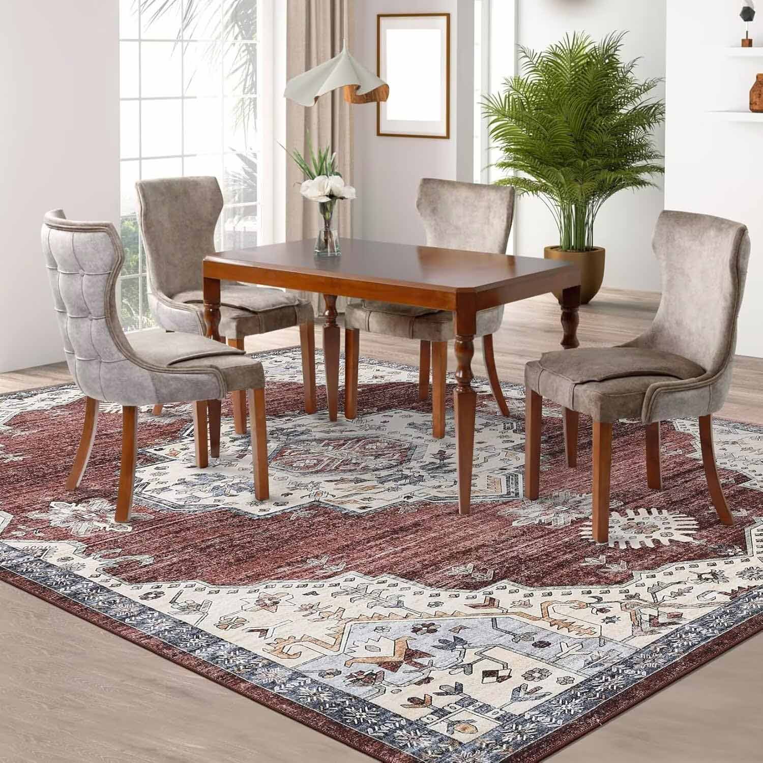 Garvee YXY-LO-PHO-16JYBNIH 9 x 12 (ft) Loomed Red Rectangular Indoor Floral/Botanical Vintage Machine washable Pet Friendly Area rug