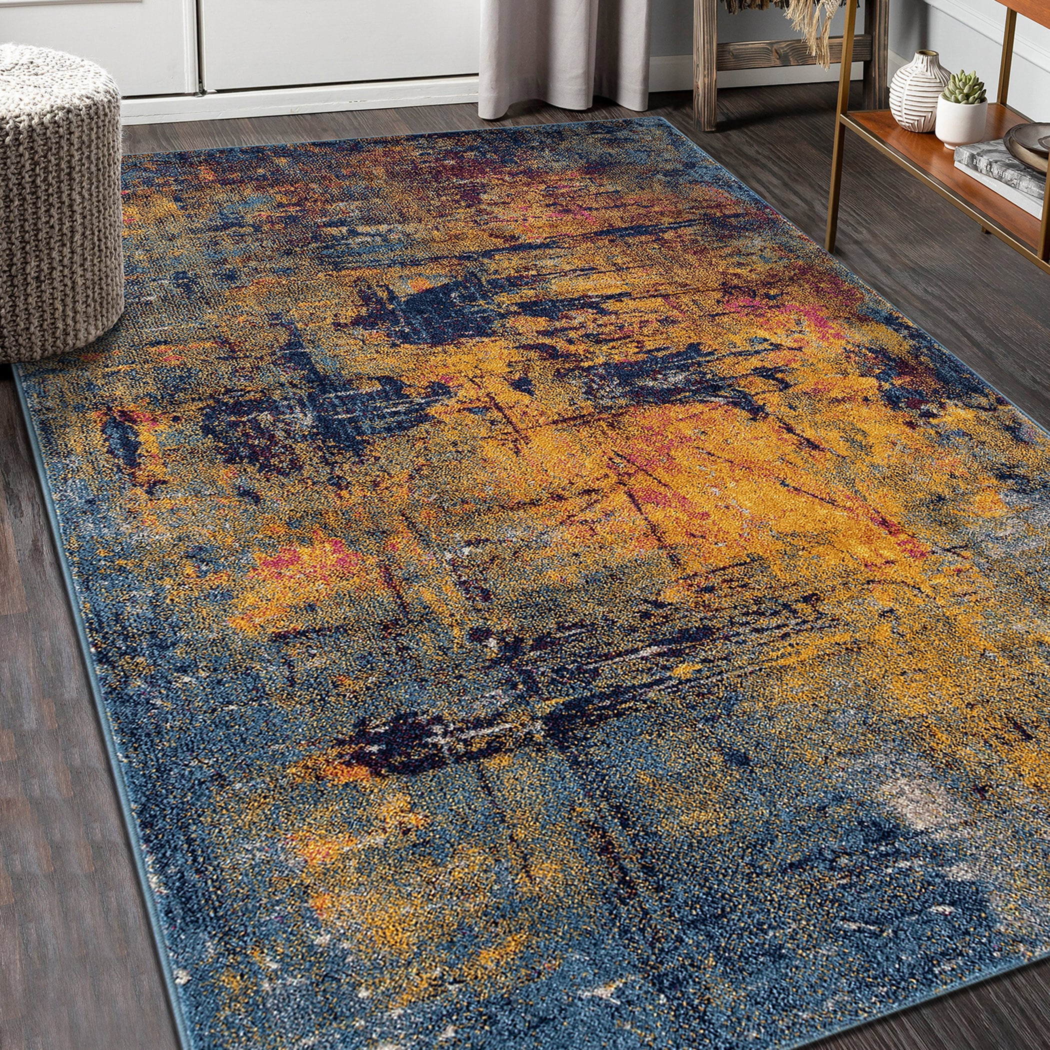 Amer Rugs MAN412676 3 x 8 (ft) Polypropylene Orange/Blue Rectangular Indoor Abstract Runner rug