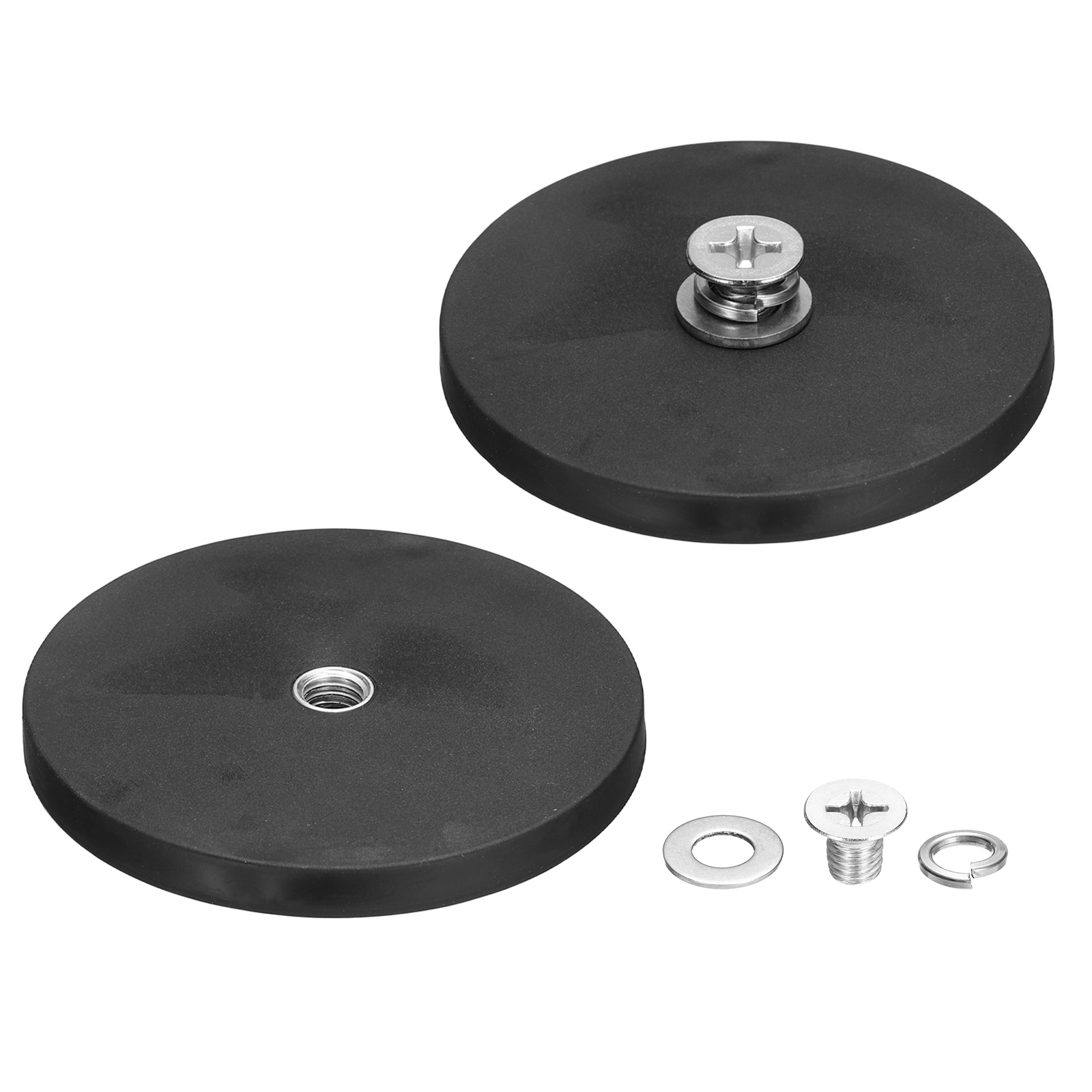 Unique Bargains 2pcs 3.5 Inch Dia Rubber Coated Magnets 88LBS Anti-Scratch Flag Magnet Base with M10 Female Threaded Studs and Nut Magnets Holder for Camera Light Bar Mirror Tool #S26032400UX2244