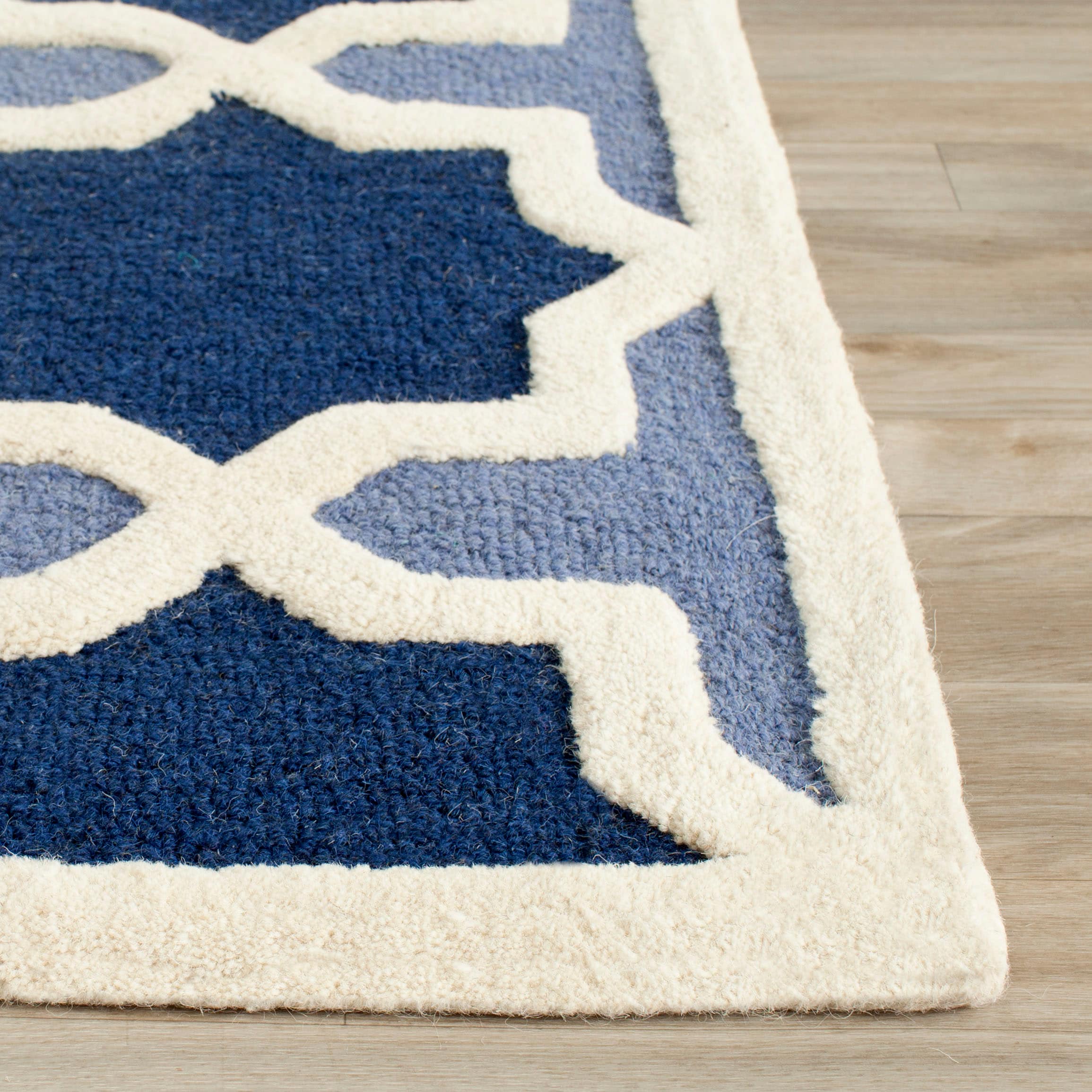 Blue and Ivory Geometric Tufted Wool Area Rug, 3' x 5'