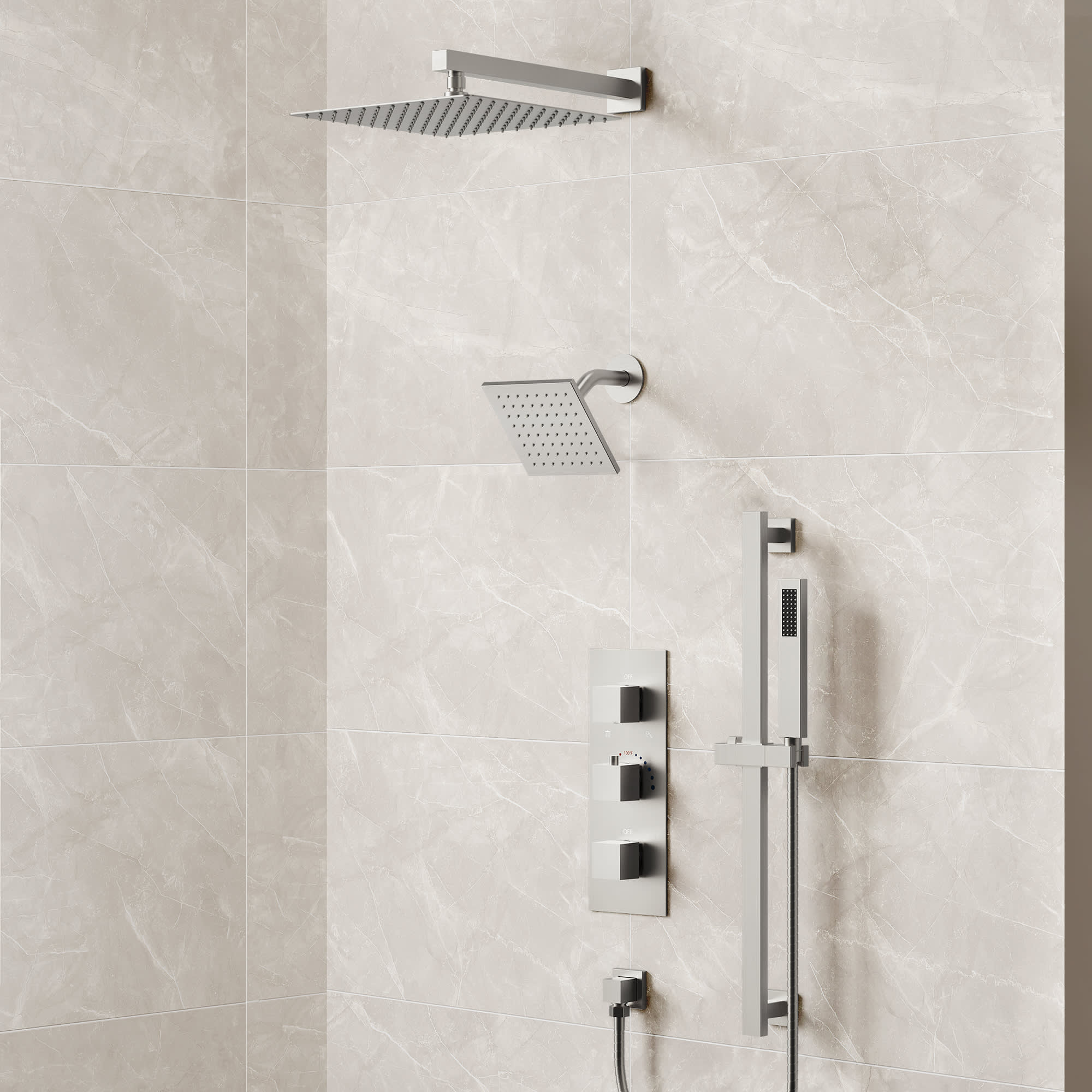 EVERSTEIN SFS-1016A-NK12 Thermostatic Dual Shower System with 12-in Rainfall Shower Head and Handheld Spray in Brushed Nickel