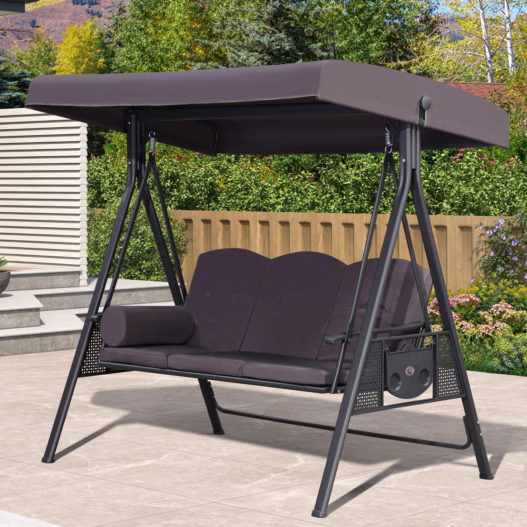 PURPLE LEAF LS04-PS03-GY-1 Deluxe Outdoor Patio Porch Swing 3 -person Gray Aluminum Outdoor Swing