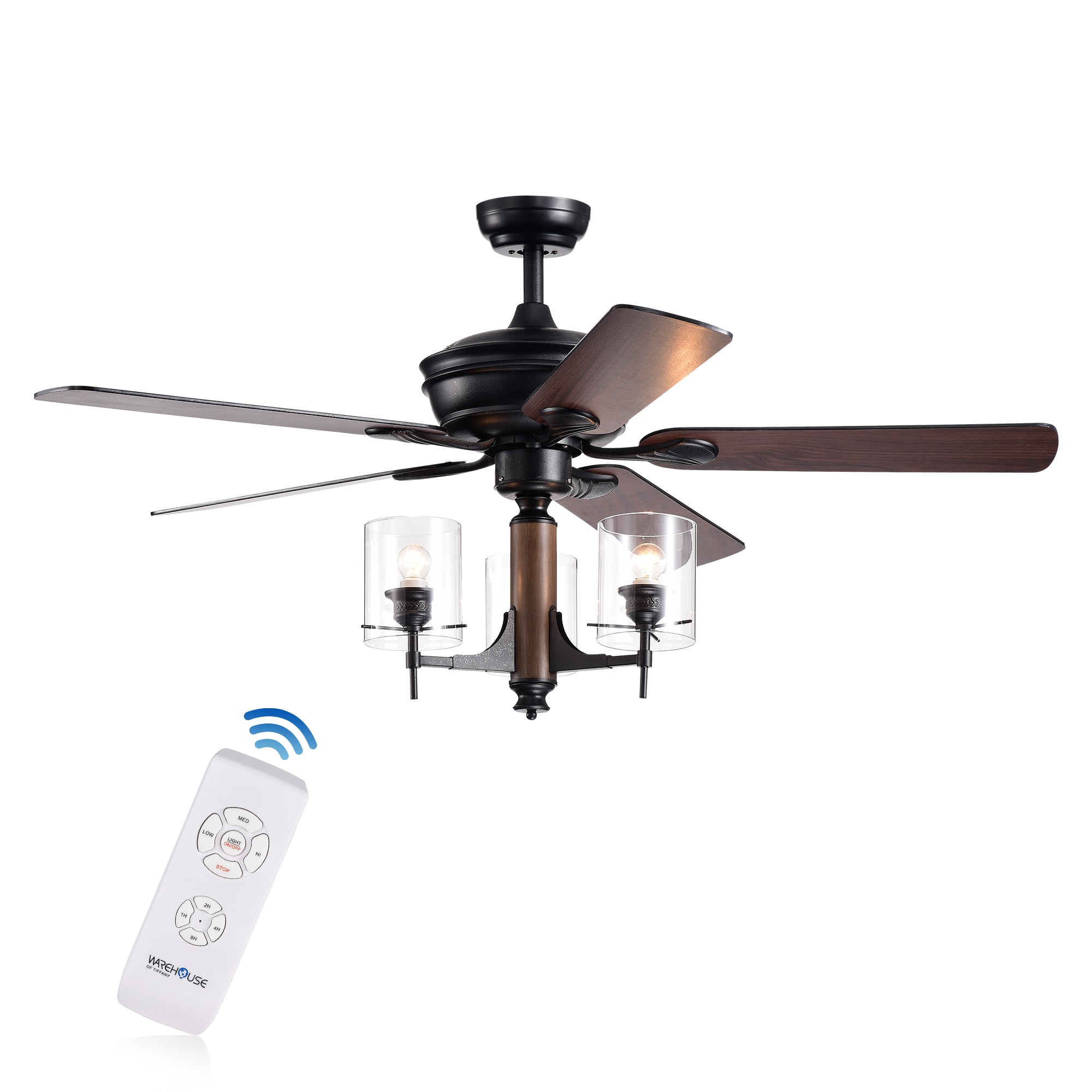 Home Accessories Inc CFL-8341REMO 52-in Forged Black Iron with Red Walnut Blades Chandelier Ceiling Fan With Light - Remote Included ( 5 -Blade )