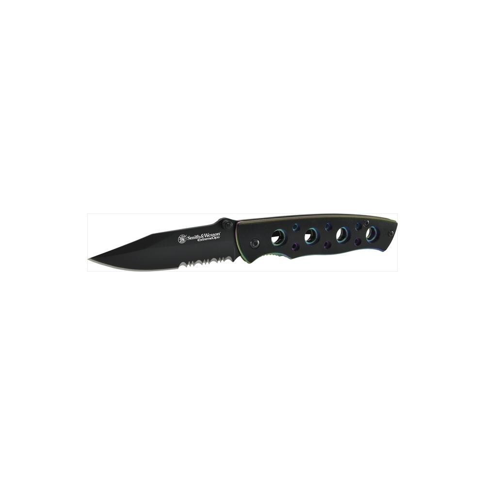 Smith & Wesson RNGD162 Smith and Wesson CK113S Extreme Ops Framelock Folding Knife with Black Stainless Steel Serrated Blade