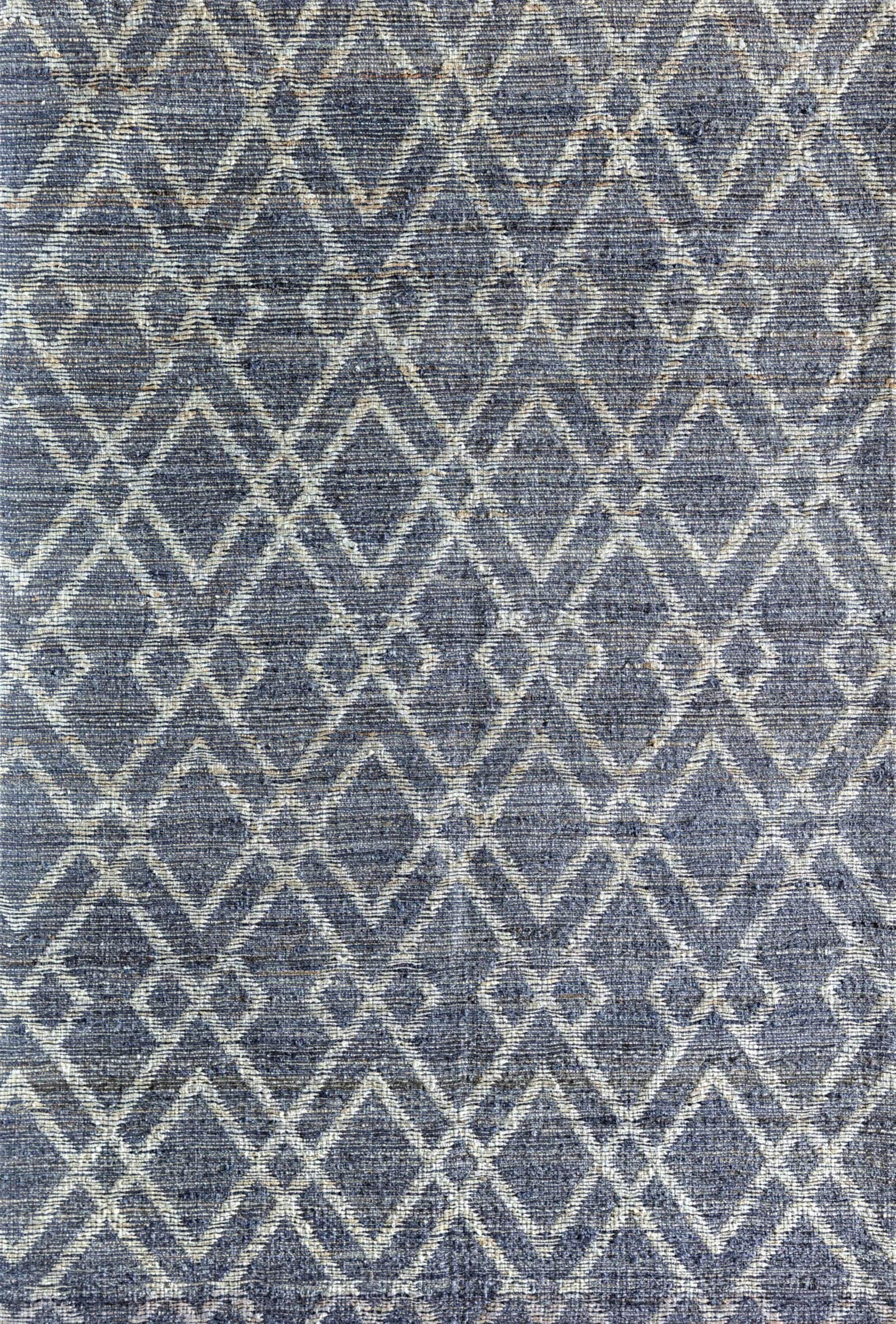Handmade Blue and Cream Wool Diamond Pattern Area Rug 5' x 7'