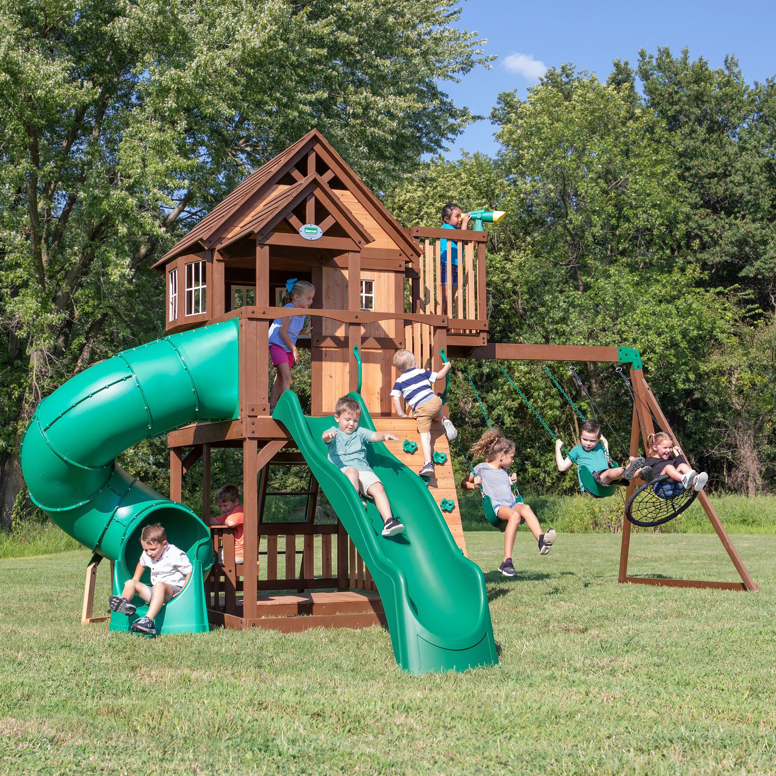 Backyard Discovery Skyfort With Tube Slide Residential Wood Playset #2001015COM