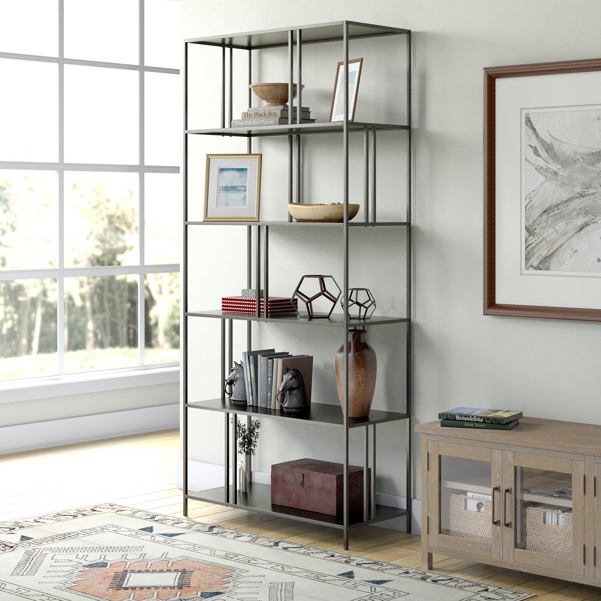 Hailey Home Ernest Gunmetal Gray Metal 5-Shelf Bookcase (34-in W x 76 ...