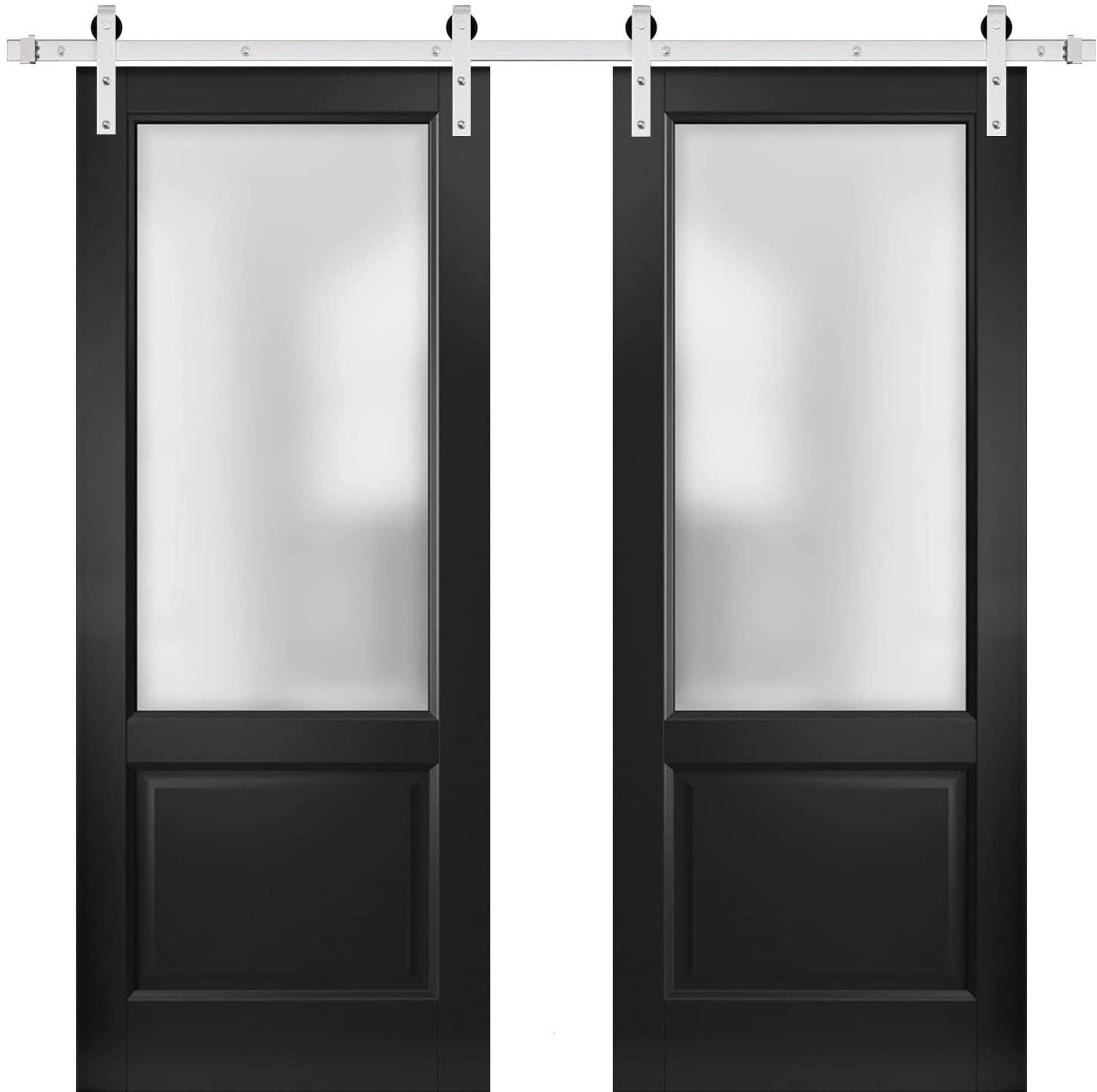 Sartodoors 60 In X 96 In Matte Black Frosted Glass Mdf Double Barn Door Hardware Included At 9694