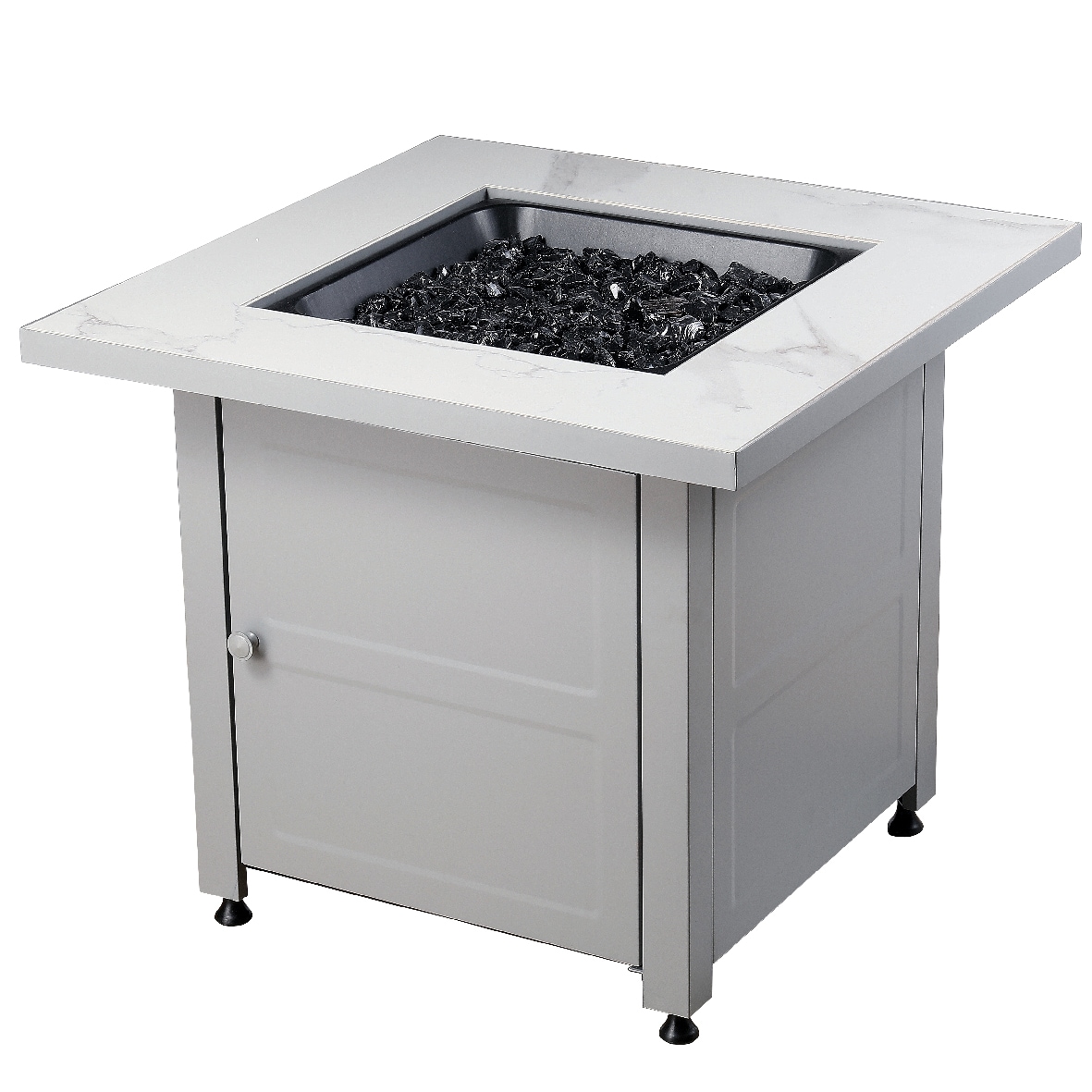 Gray Faux Marble Gas Fire Pit Table with Steel Base