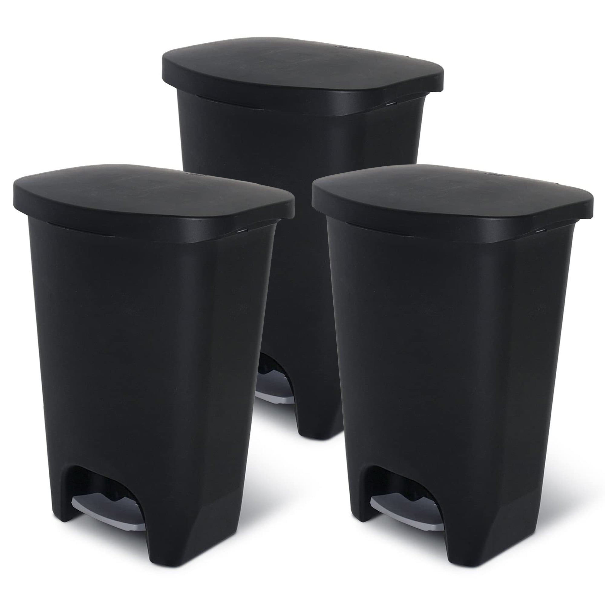 Glad 424374 Kitchen Trash Can with Lid and Garbage Bag Rings  13 Gal  Black  3 Pack