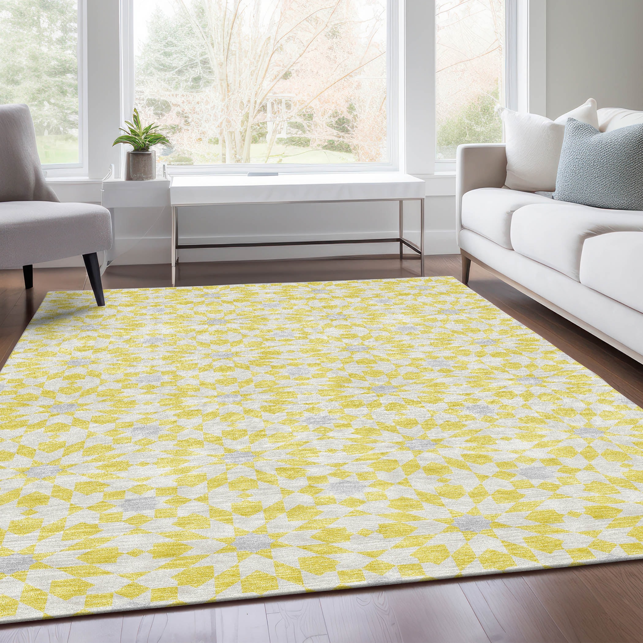Addison Rugs ACN734YE8X10 Chantille ACN734YE 8 x 10 (ft) Polyester Yellow Rectangular Indoor/Outdoor Geometric Machine washable Area rug