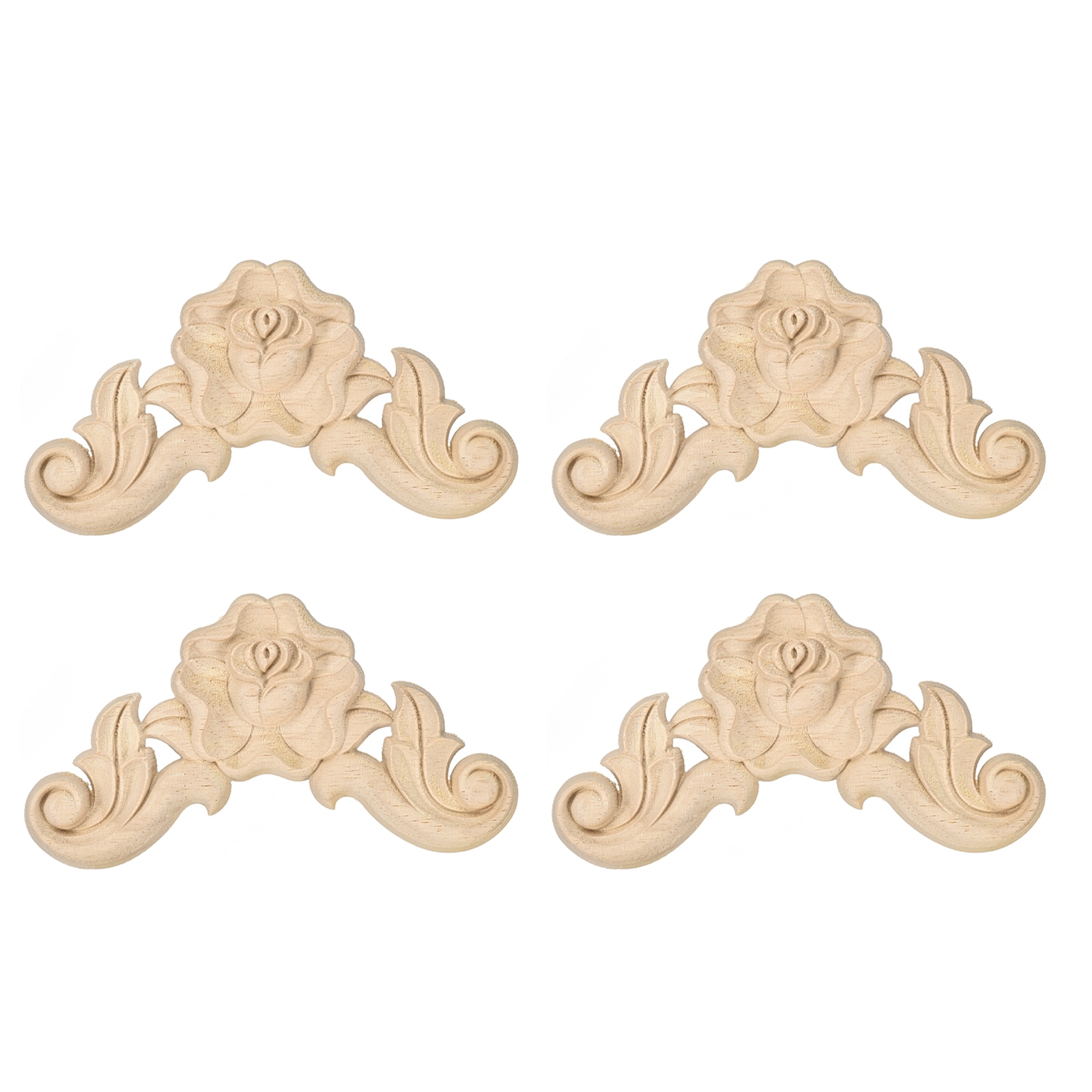 Unique Bargains 4pcs Wood Carved Appliques Unpainted Decorative Carving Decals for Bed Door Cabinet Dresser Furniture Decoration DIY 10x10cm/3.94x3.94 Inch #S25093001UX3798