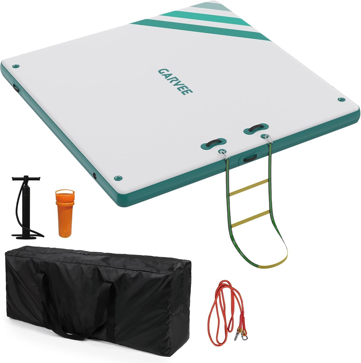 Qeetex GWPSS-334QD4MA 5ft×6ft Inflatable Floating Dock Swim Platform Floating Dock for Lakes  Multi Person Water Raft Mat with Storage Bag and Ladder Pool Float for Beach Ocean BLUE