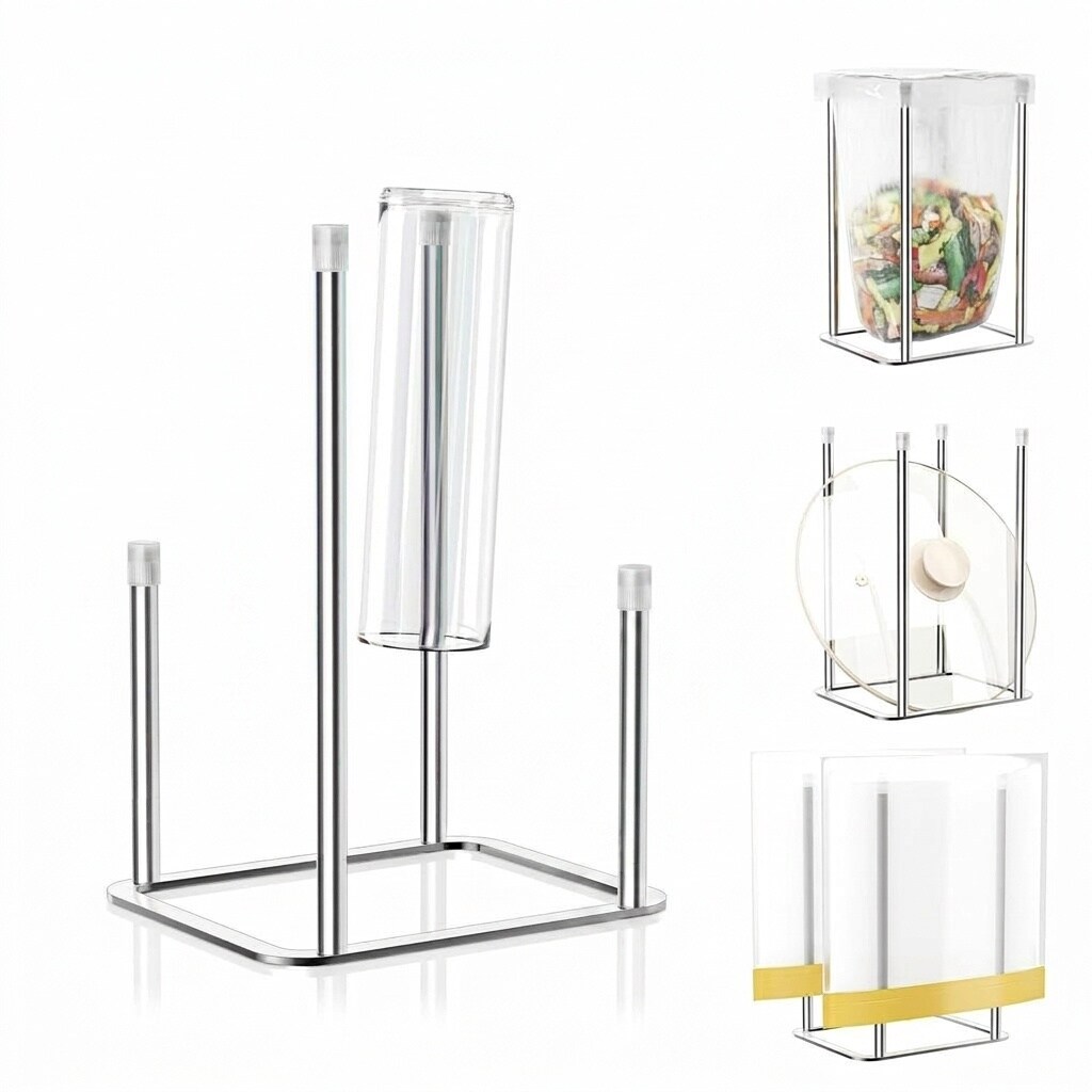 Etokfoks -  Sliver Metal Countertop Bottle Rack Dish Rack Water Cup Dryer Stand for Plastic Bags ...
