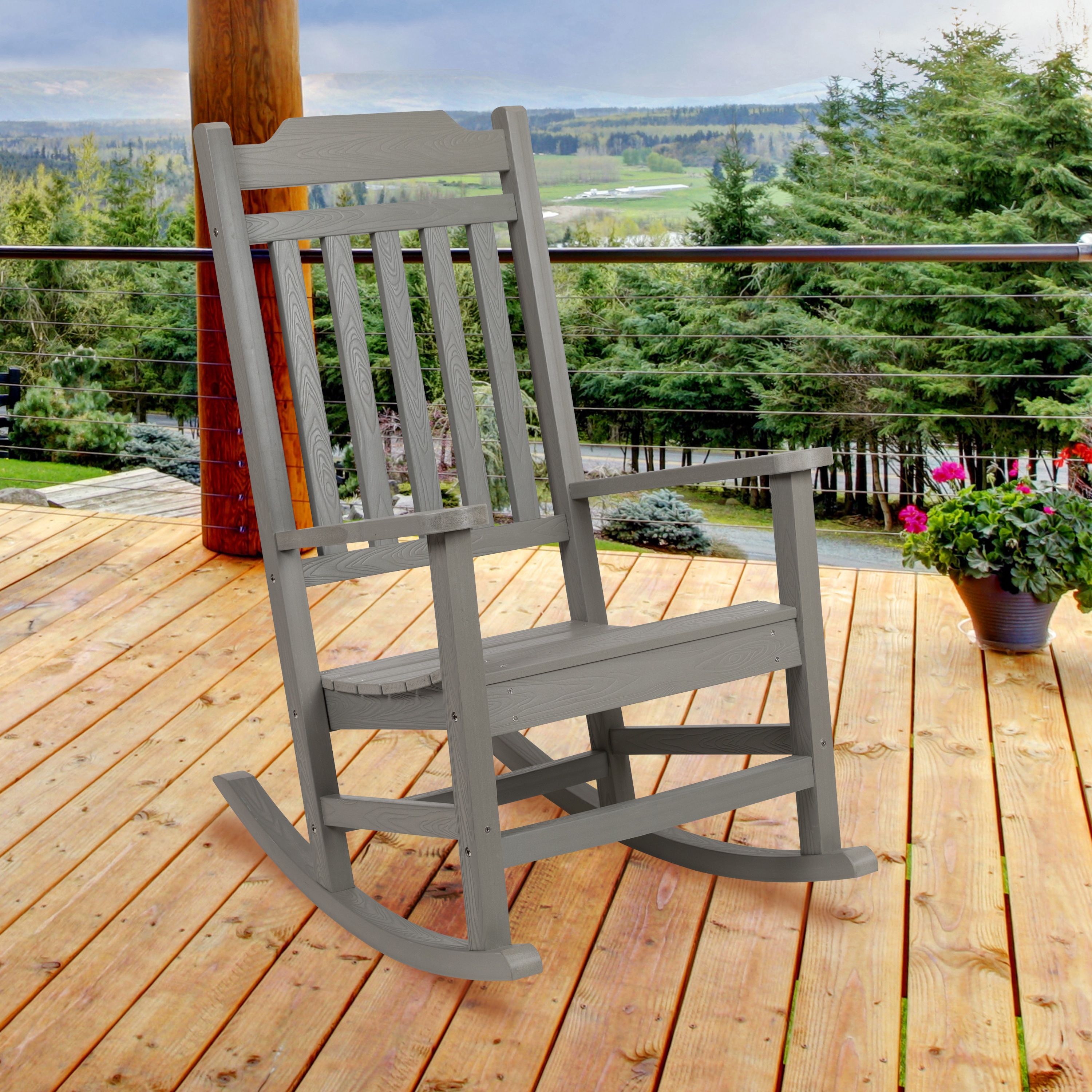 Flash Furniture 889142919551 Winston Gray Poly-lumber Frame Rocking Chair with Solid Seat