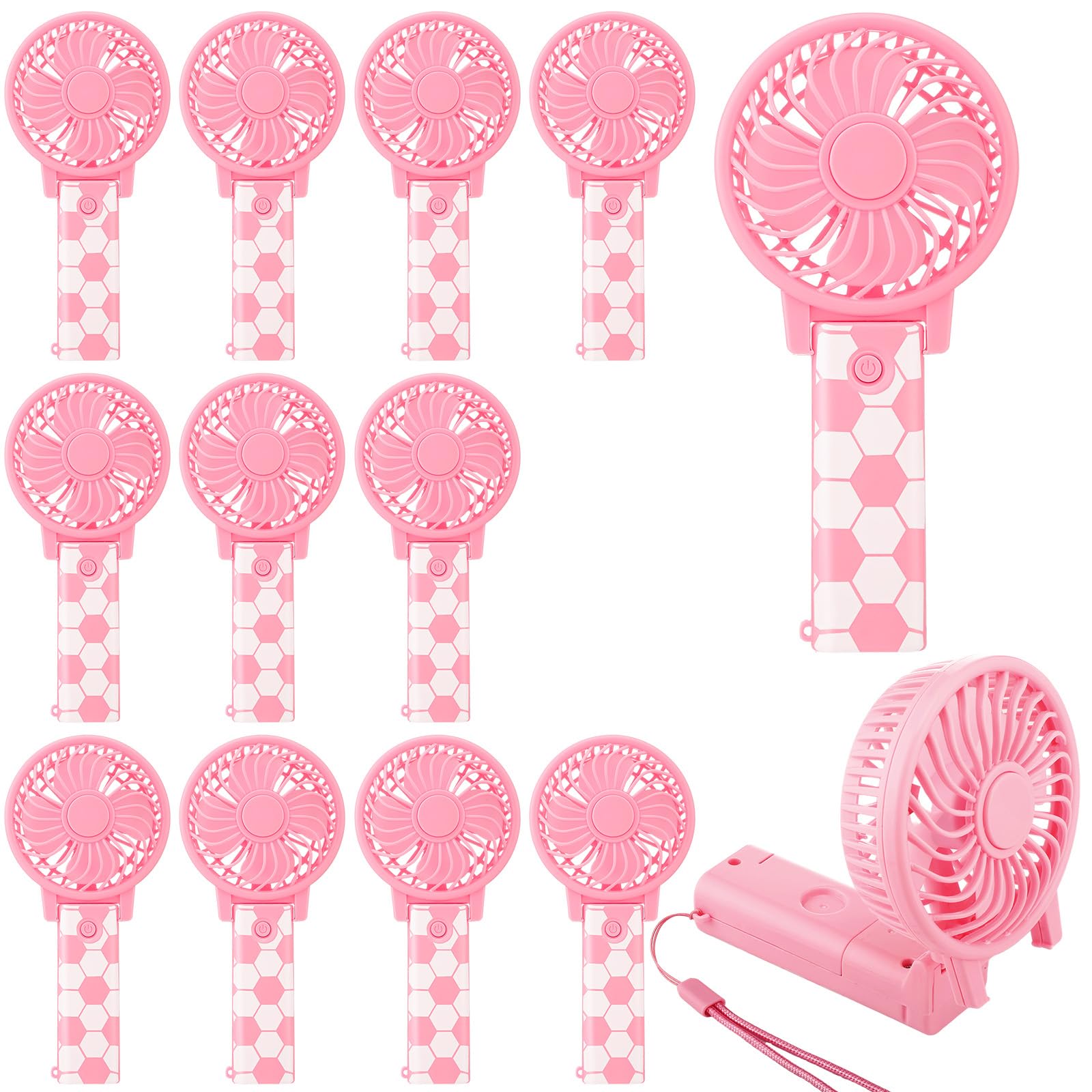 Afoxsos  12 pcs Soccer Portable Fans Foldable Pink Handheld Fans with Lanyard Small Personal Fan for Team Gift Outdoor Sport Game Cooling Favors