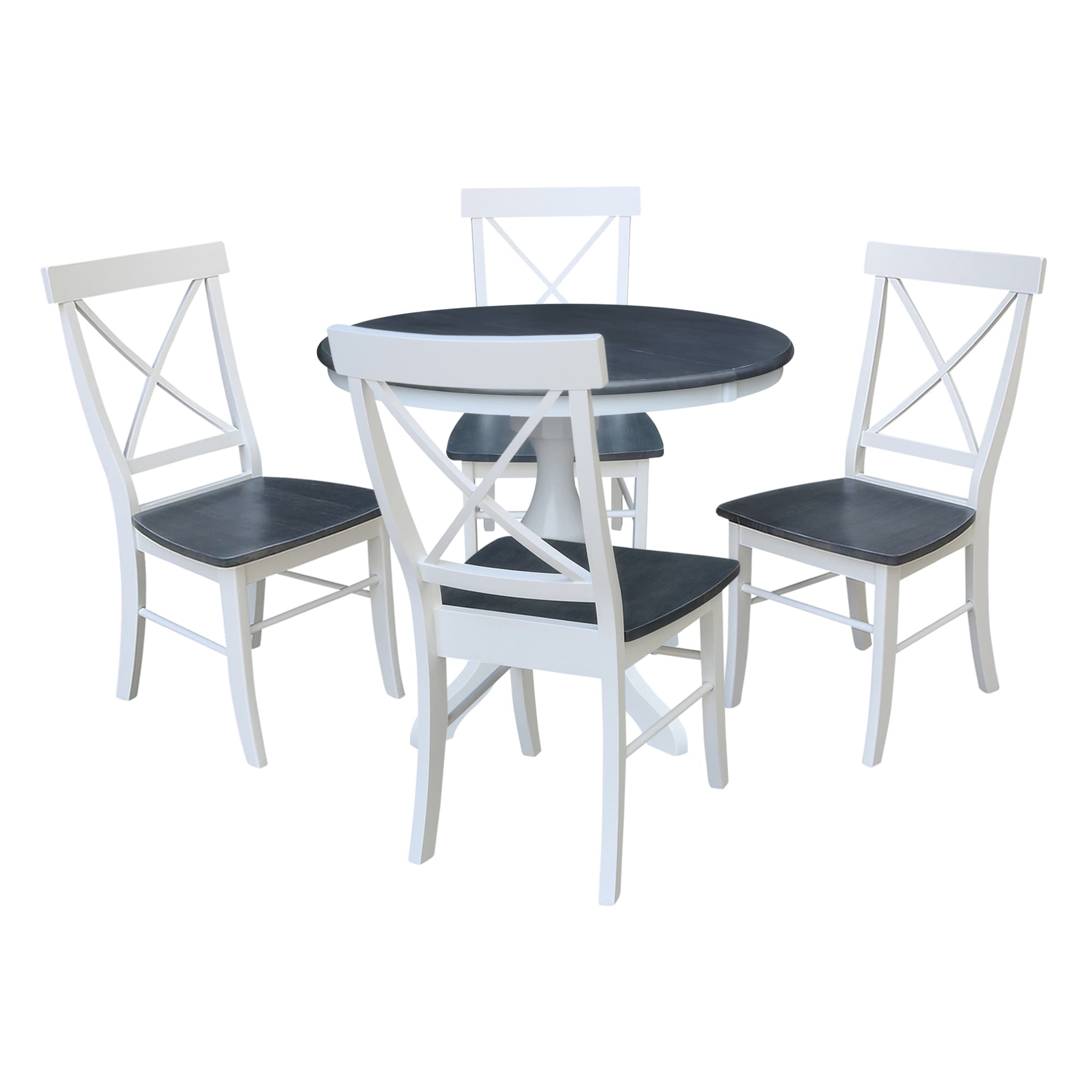 International Concepts K05-36RXT-11B-C613-4 White/Heather Gray Traditional Dining Room Set with Round Table ( Seats 4 )
