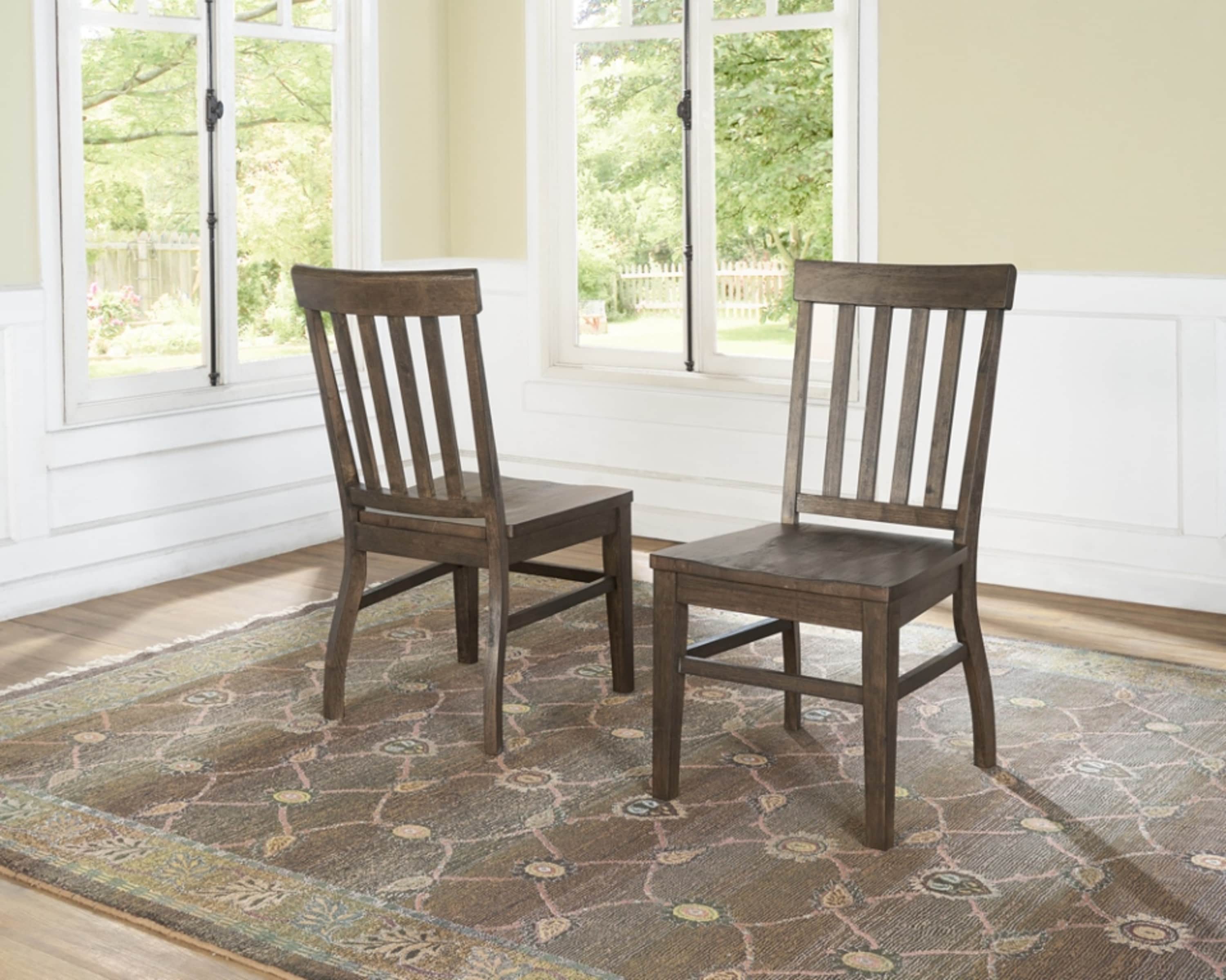 Set of 2 Dark Oak High Slat Back Side Chairs