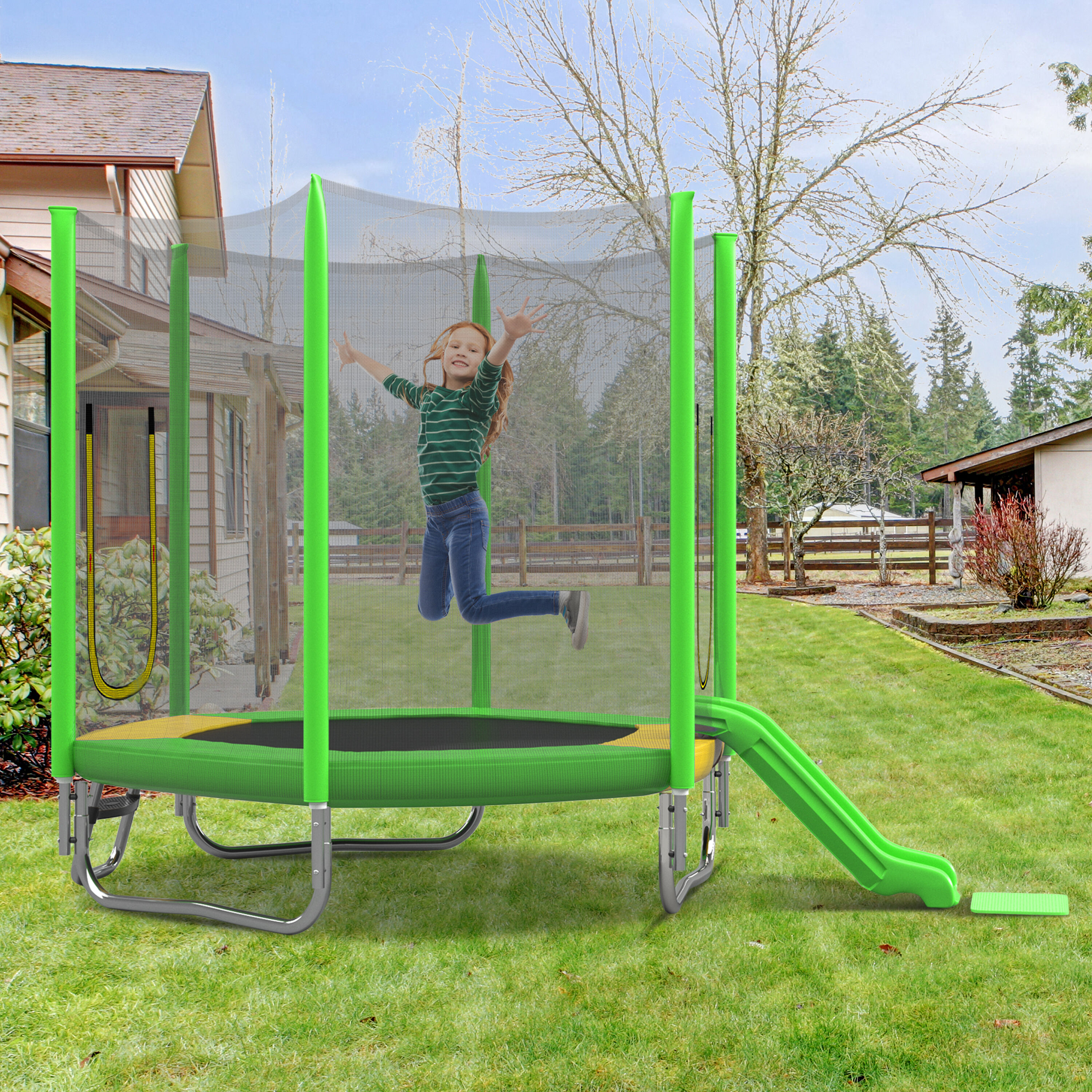 GLANZEND 7 ft Galvanized Anti Rust Frame Safety Enclosure Net