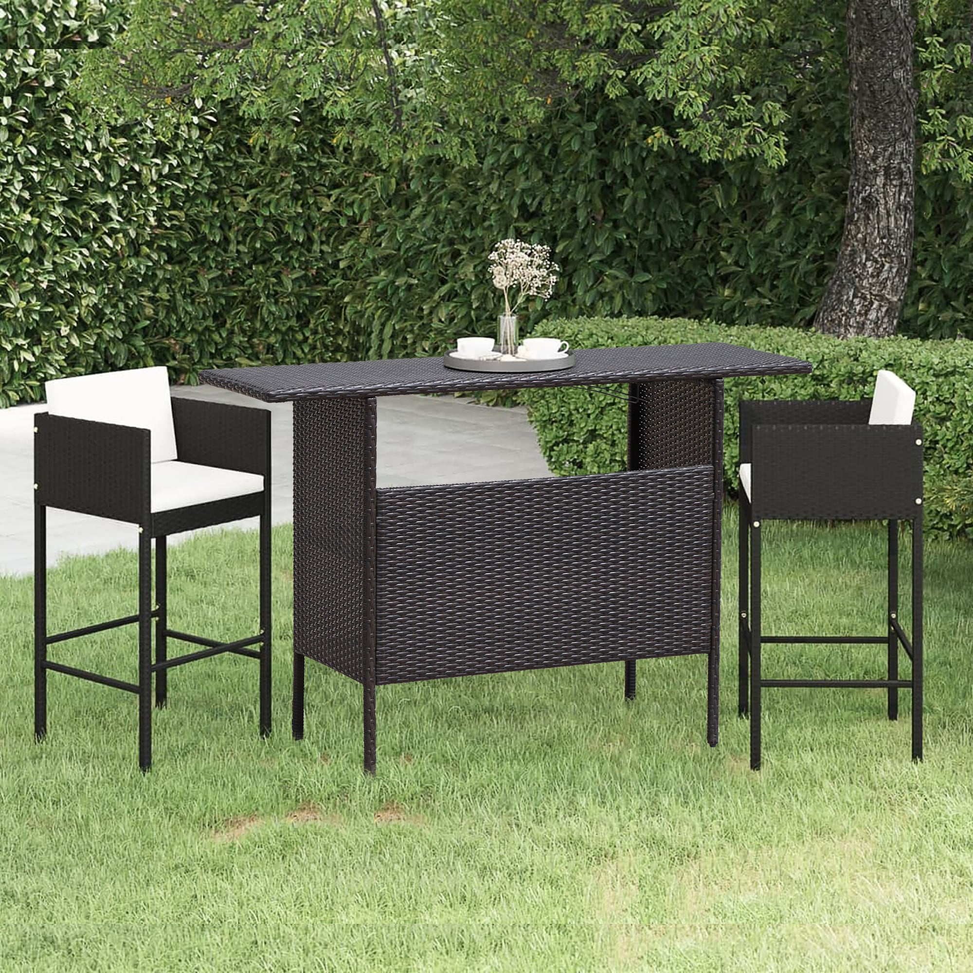 WELLFOR Rectangle PE Rattan Outdoor Bar Height Table in the Patio