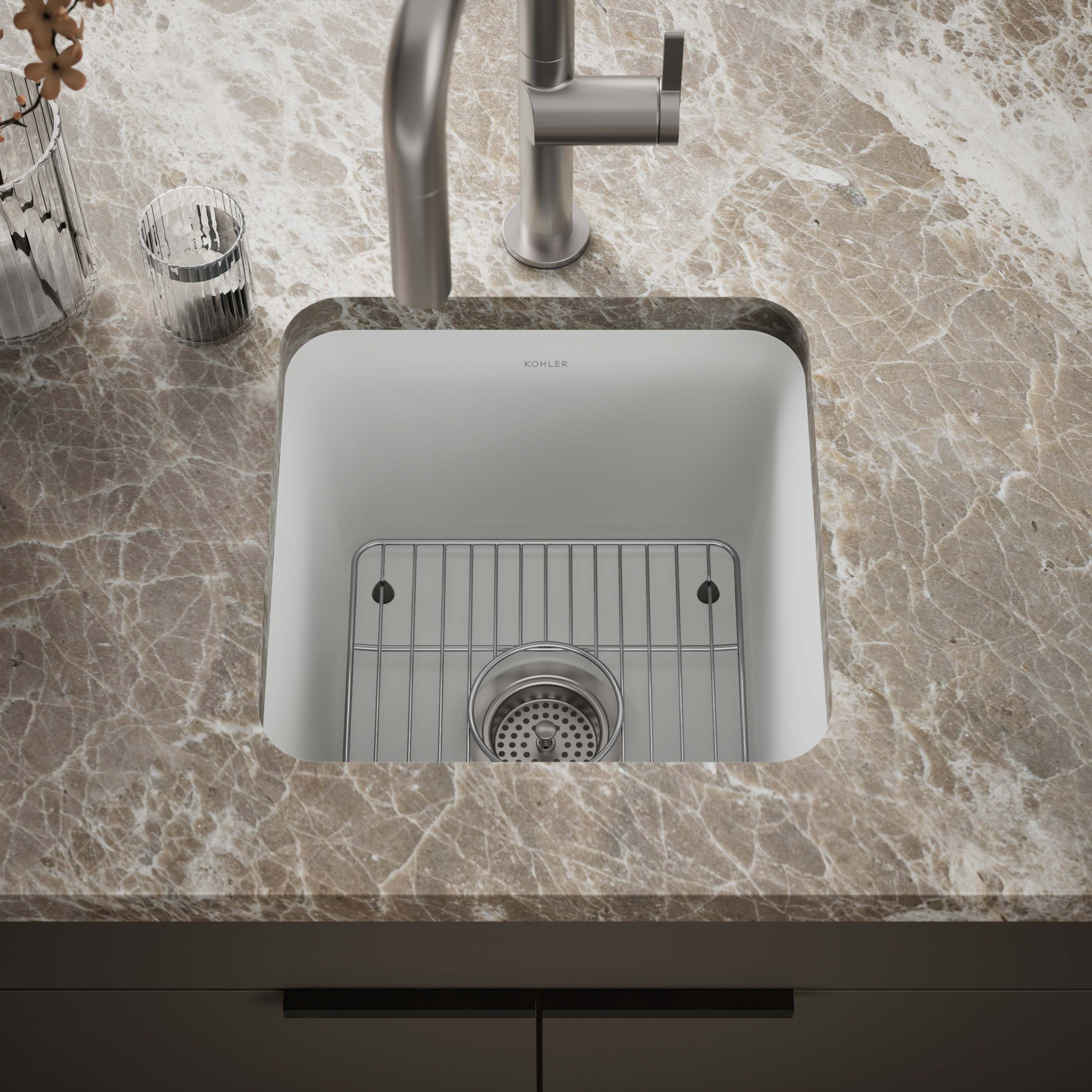 KOHLER K-8223-CM6 Cairn Undermount 15-in x 15.5-in Composite Single bowl Kitchen Sink