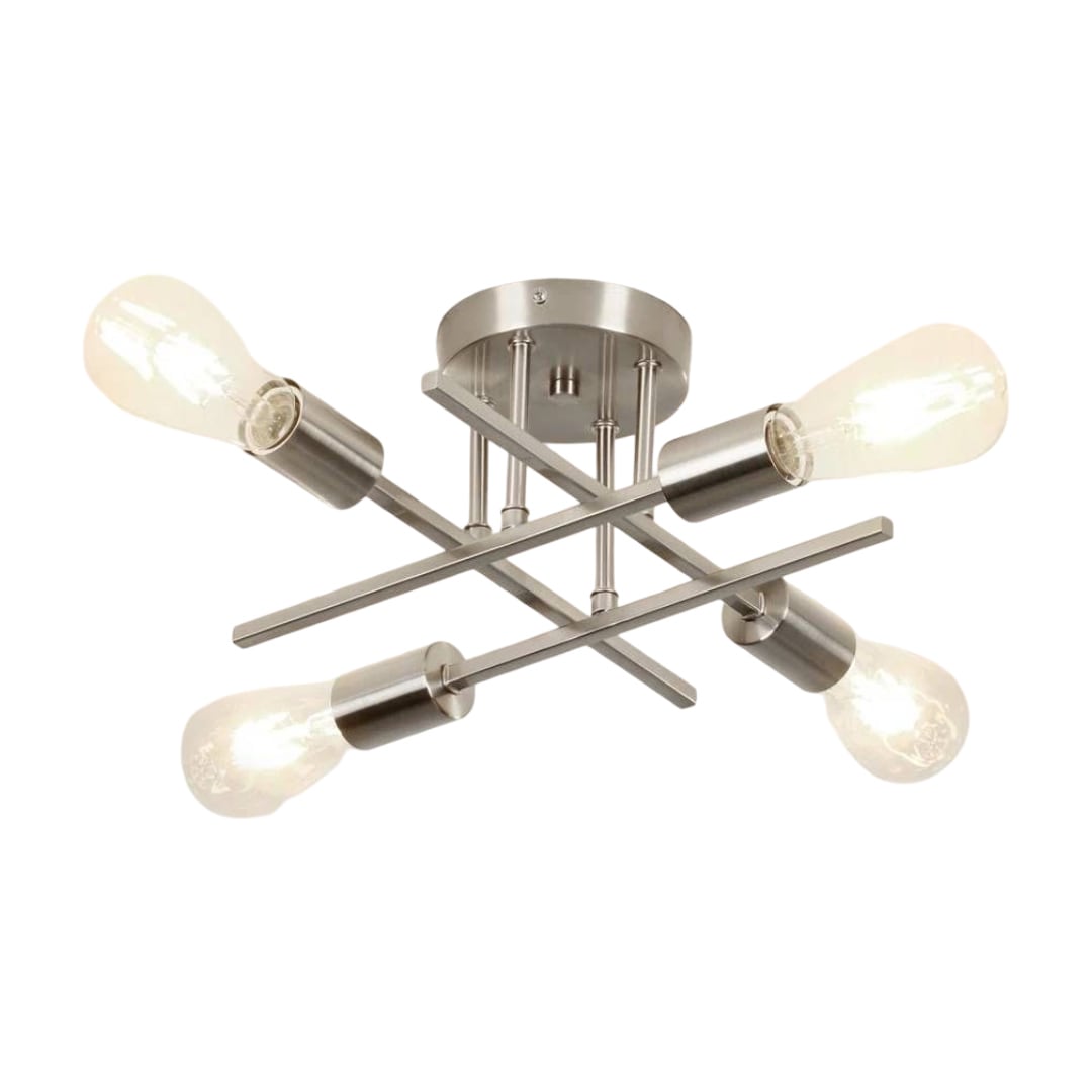 Slickblue Brushed Nickel Flush Mount Ceiling Light (14.17 Inch) 4 Light Silver Indoor Flush Mount Light with Retro Geometric Arms Anti Oxidant Metal Finish for Kitchen Bathroom Closet Office
