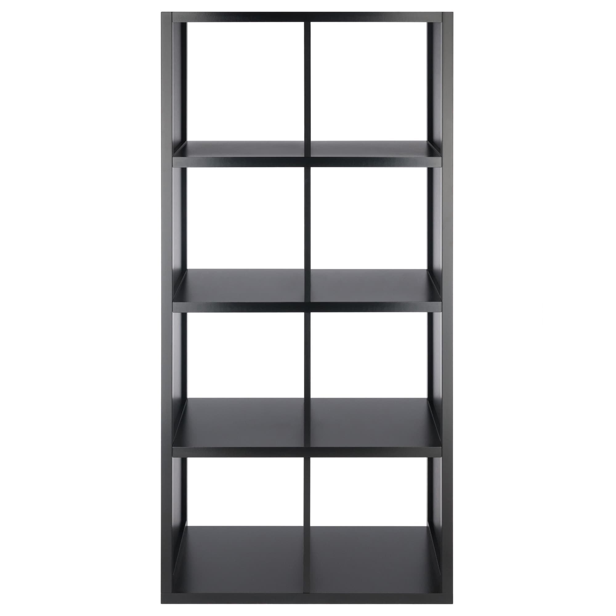 53" Black Wood Transitional 4x2 Cube Shelf with Wainscoting Panels